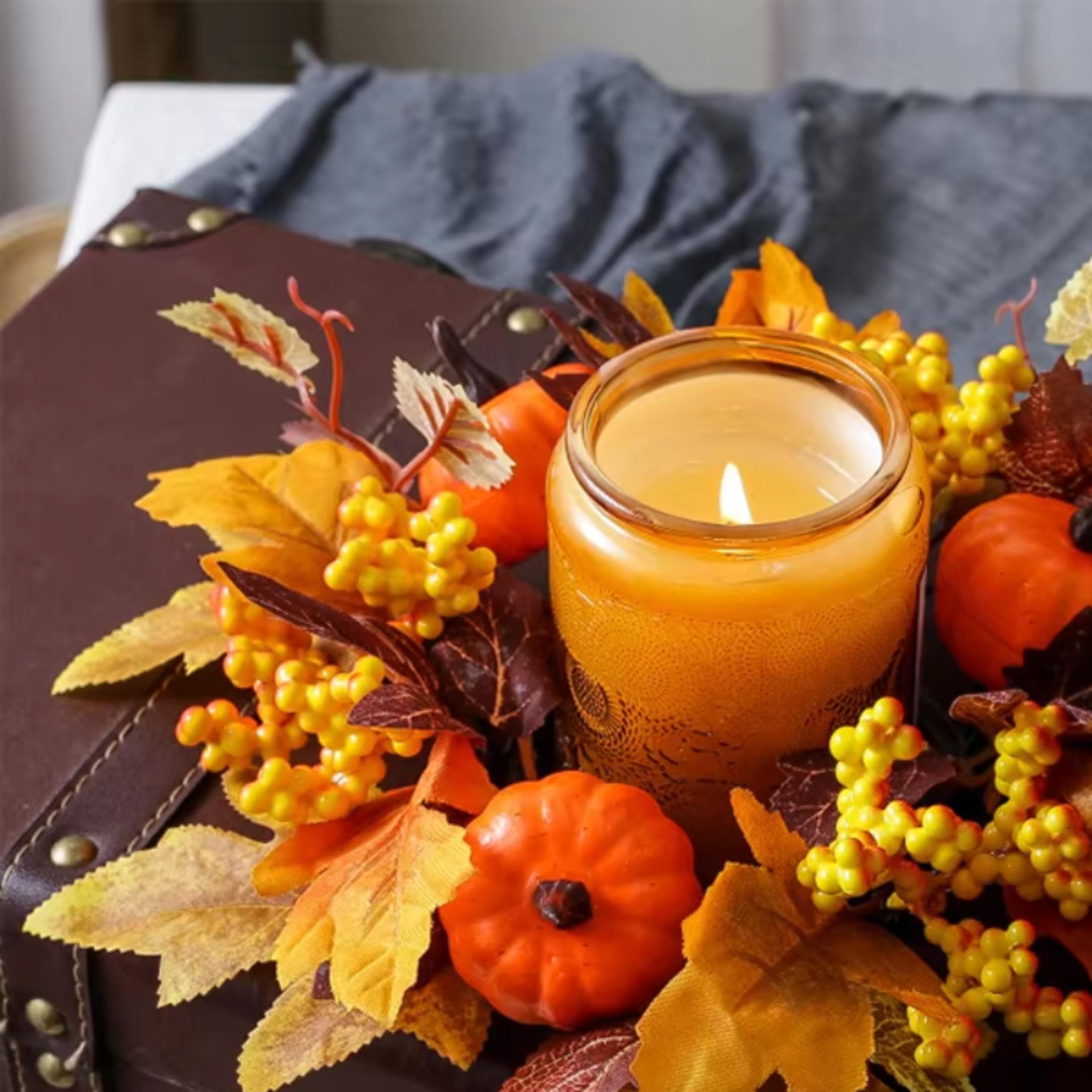 autumn floral wreath, maple pumpkin, thanksgiving day berry harvest decoration