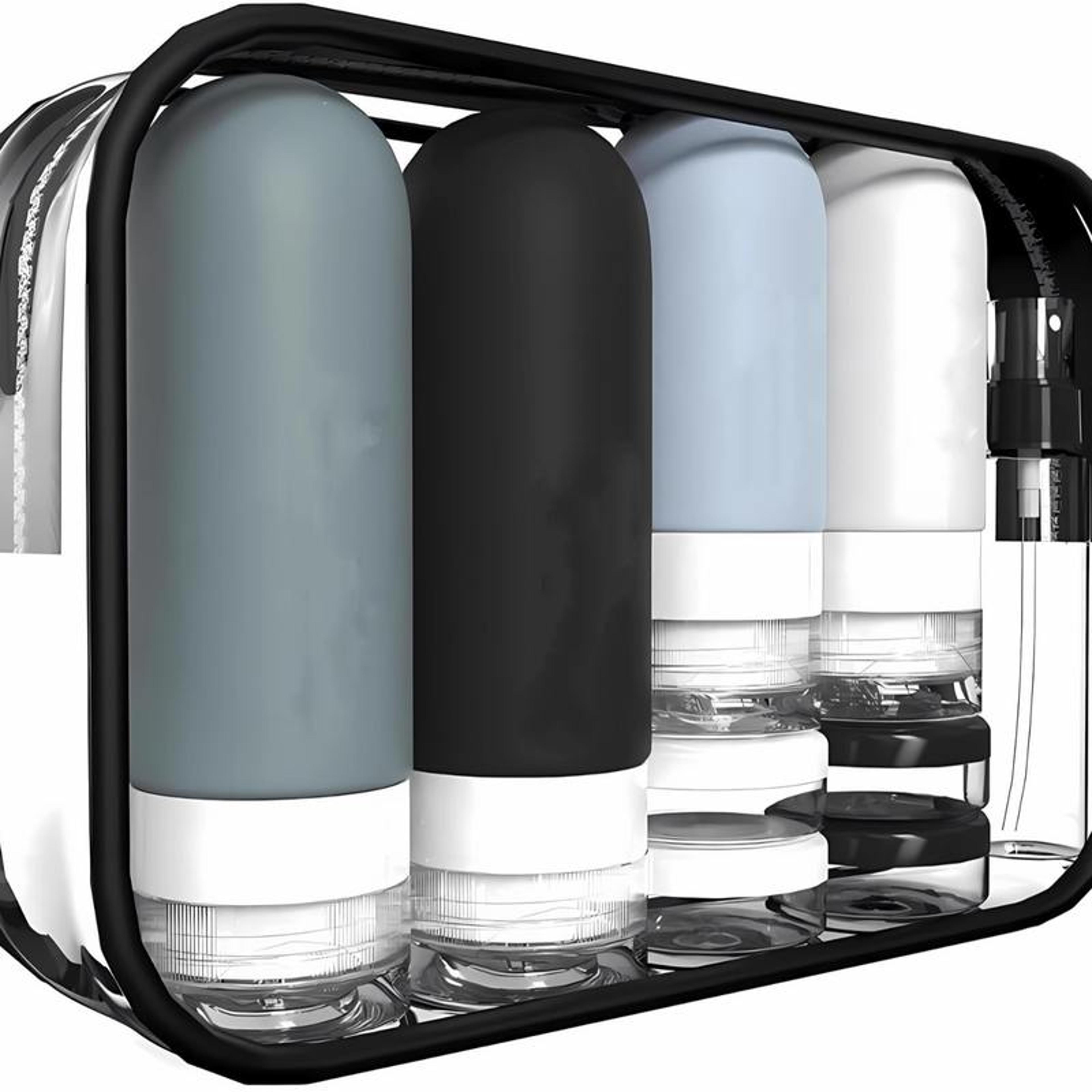 portable silicone leak proof travel bottles, refillable shampoo, shower toiletry containers, cosmetic empty