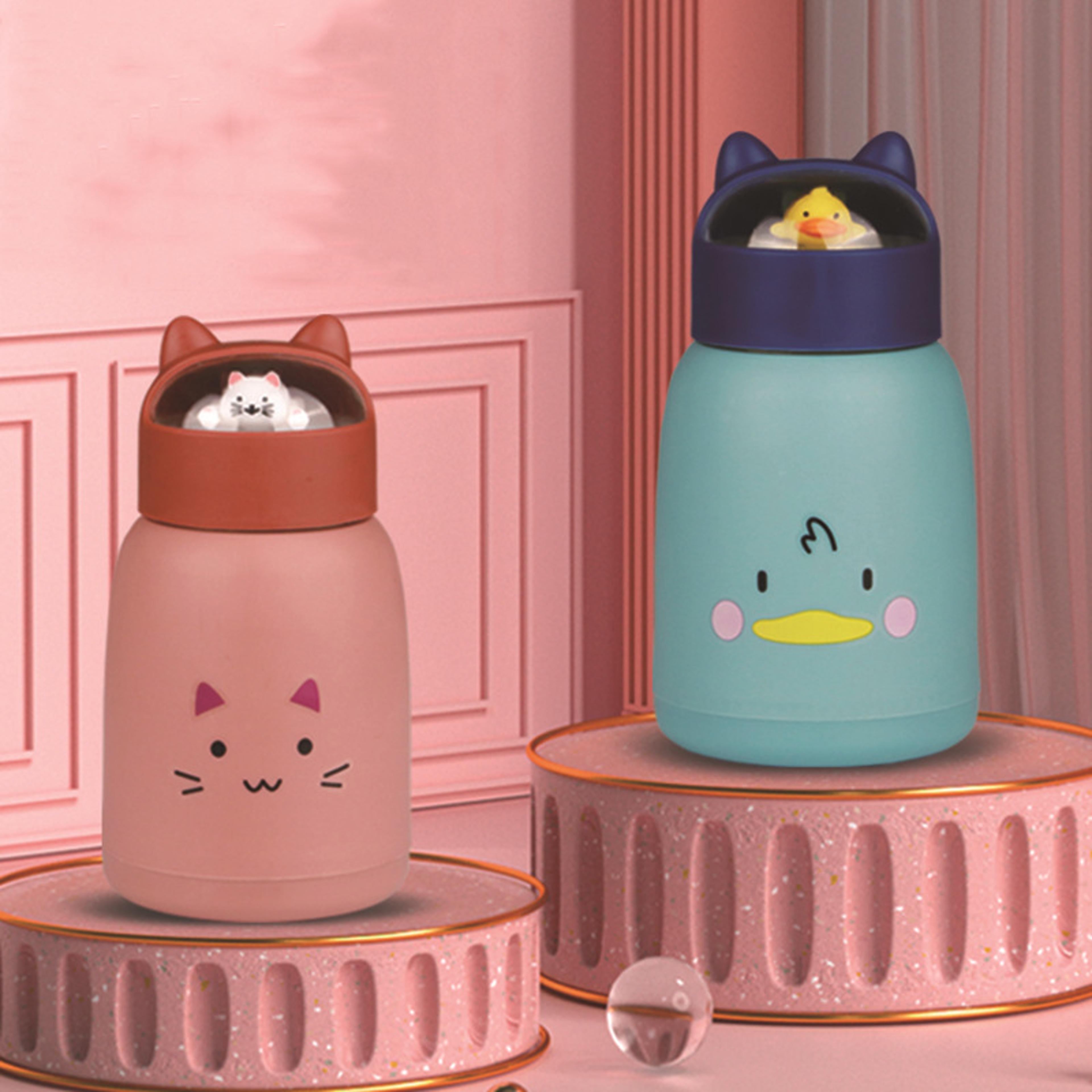 leakproof cartoon animal water bottle, cute big belly design, portable student gift glass cup