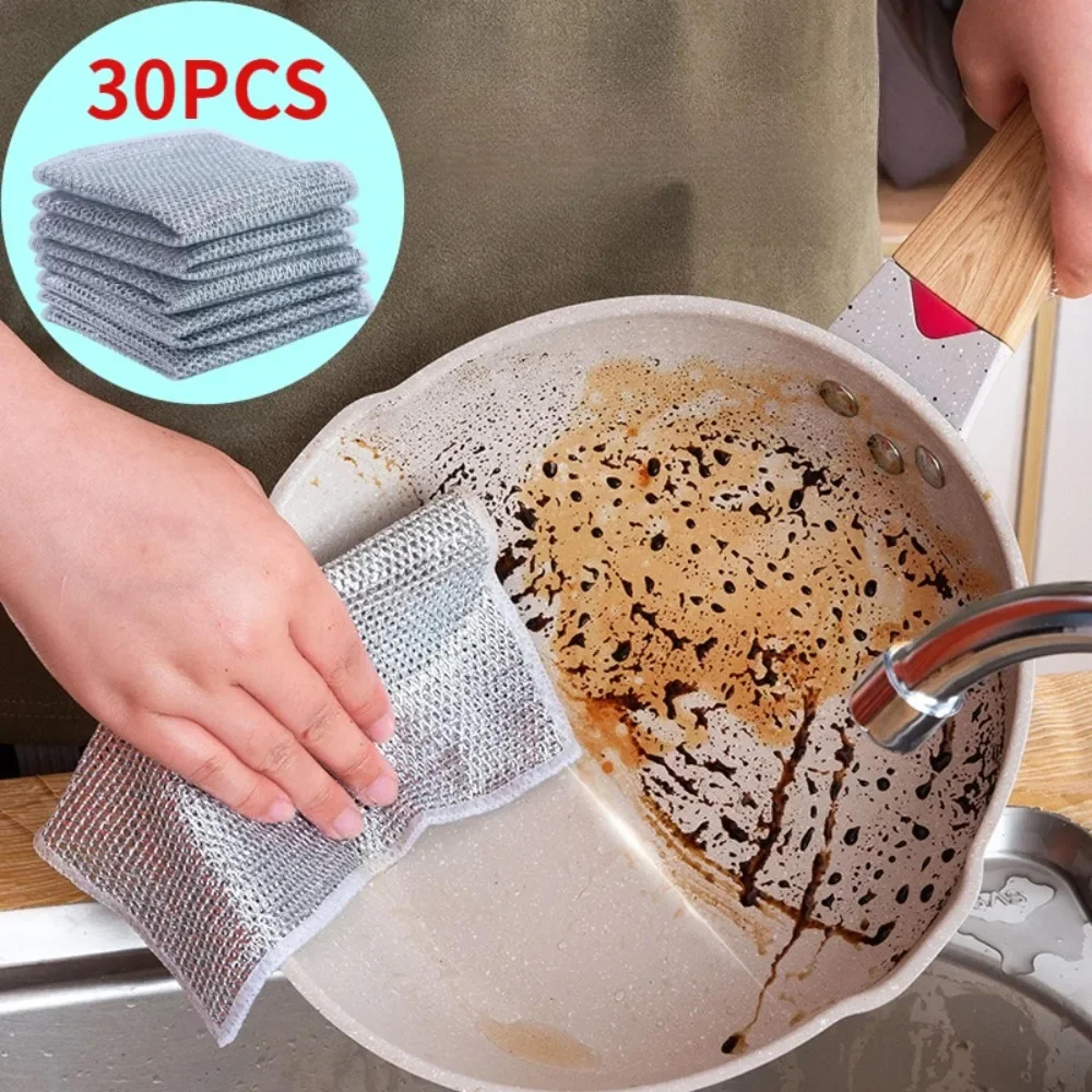heavy duty silver steel wire sided dishcloth scrub pads for household cleaning dishes