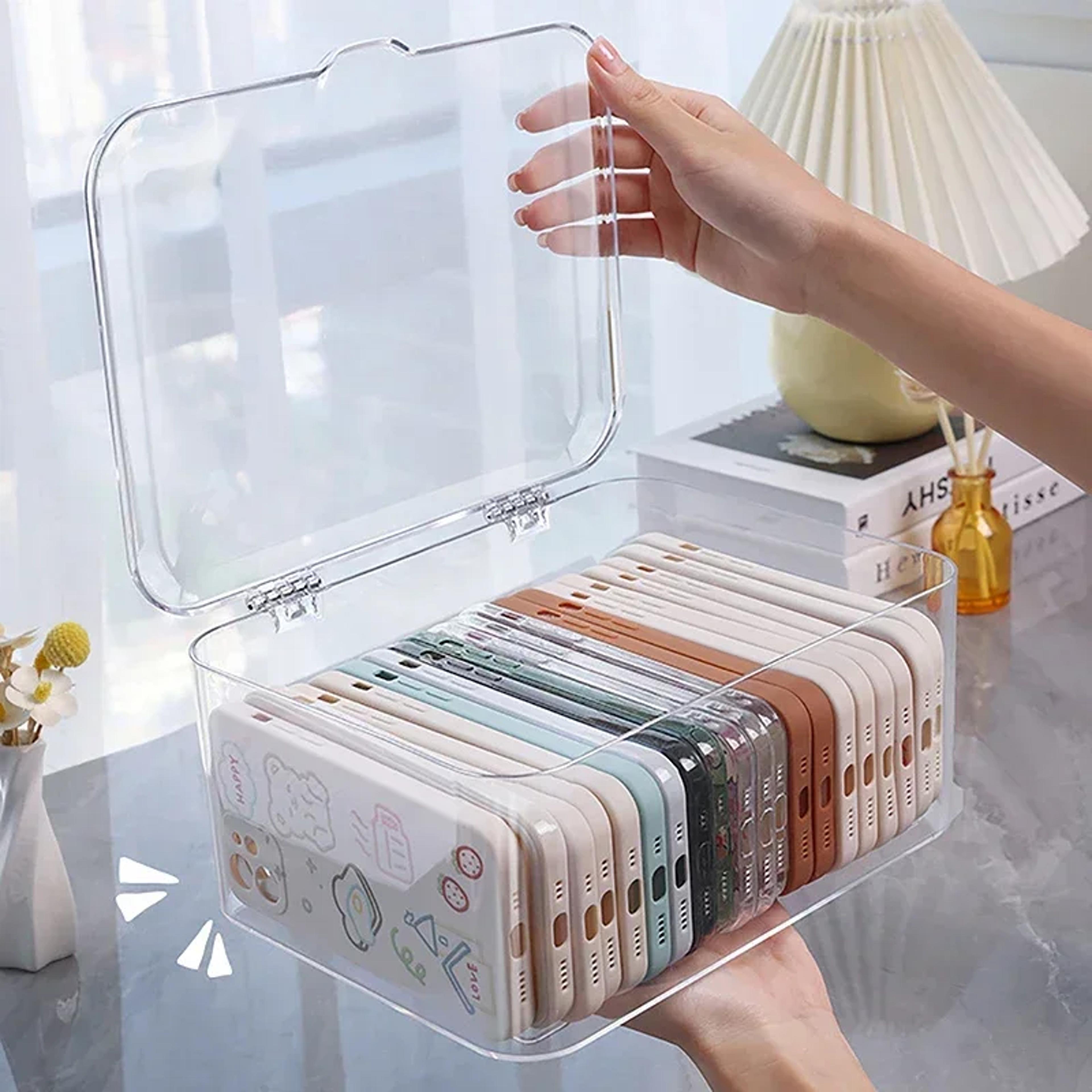 phone case holder, hot acrylic sundries storage basket, ins transparent organizer box for desktop with cover