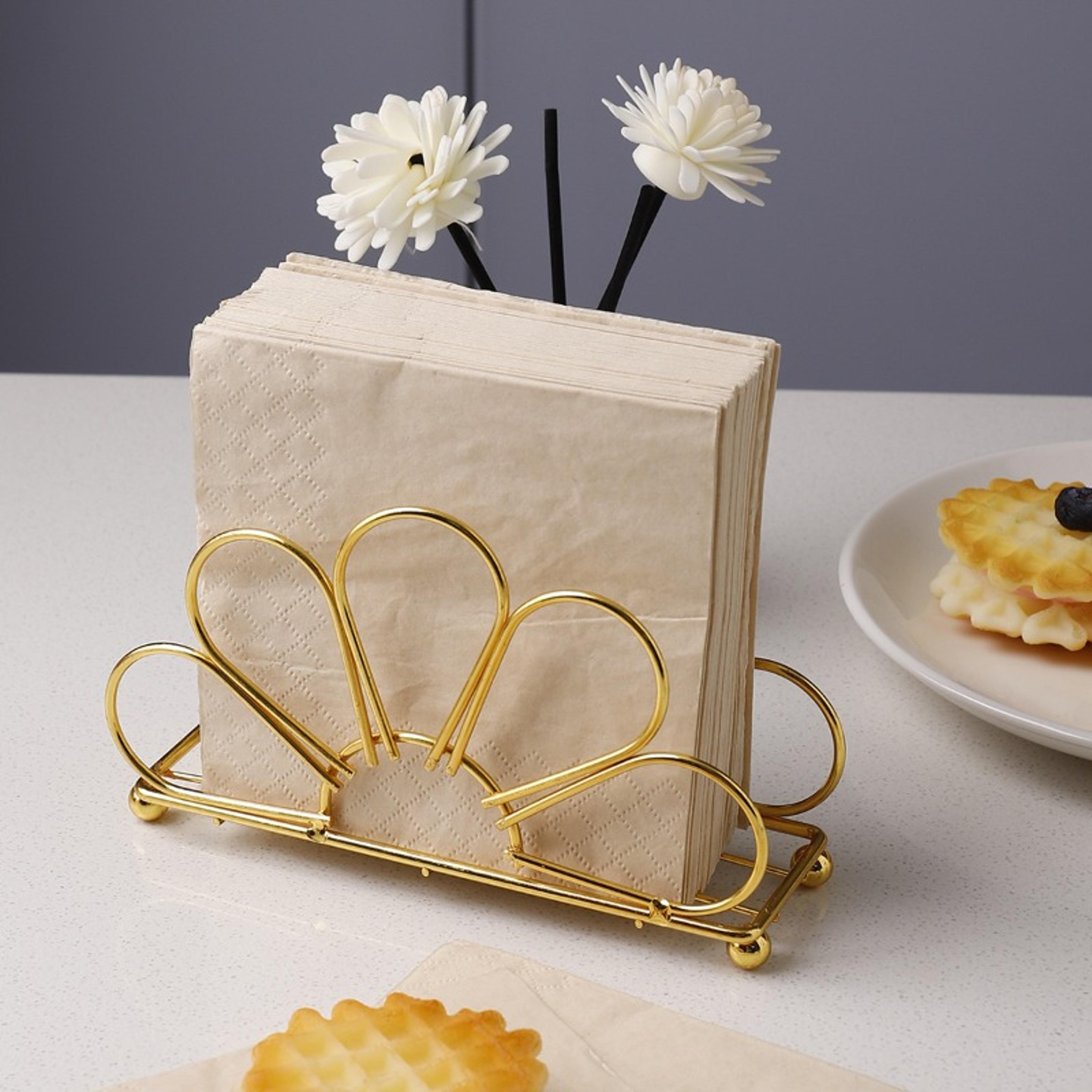 gold flower petal metal napkin holder, tabletop tissue rack for dining table decor