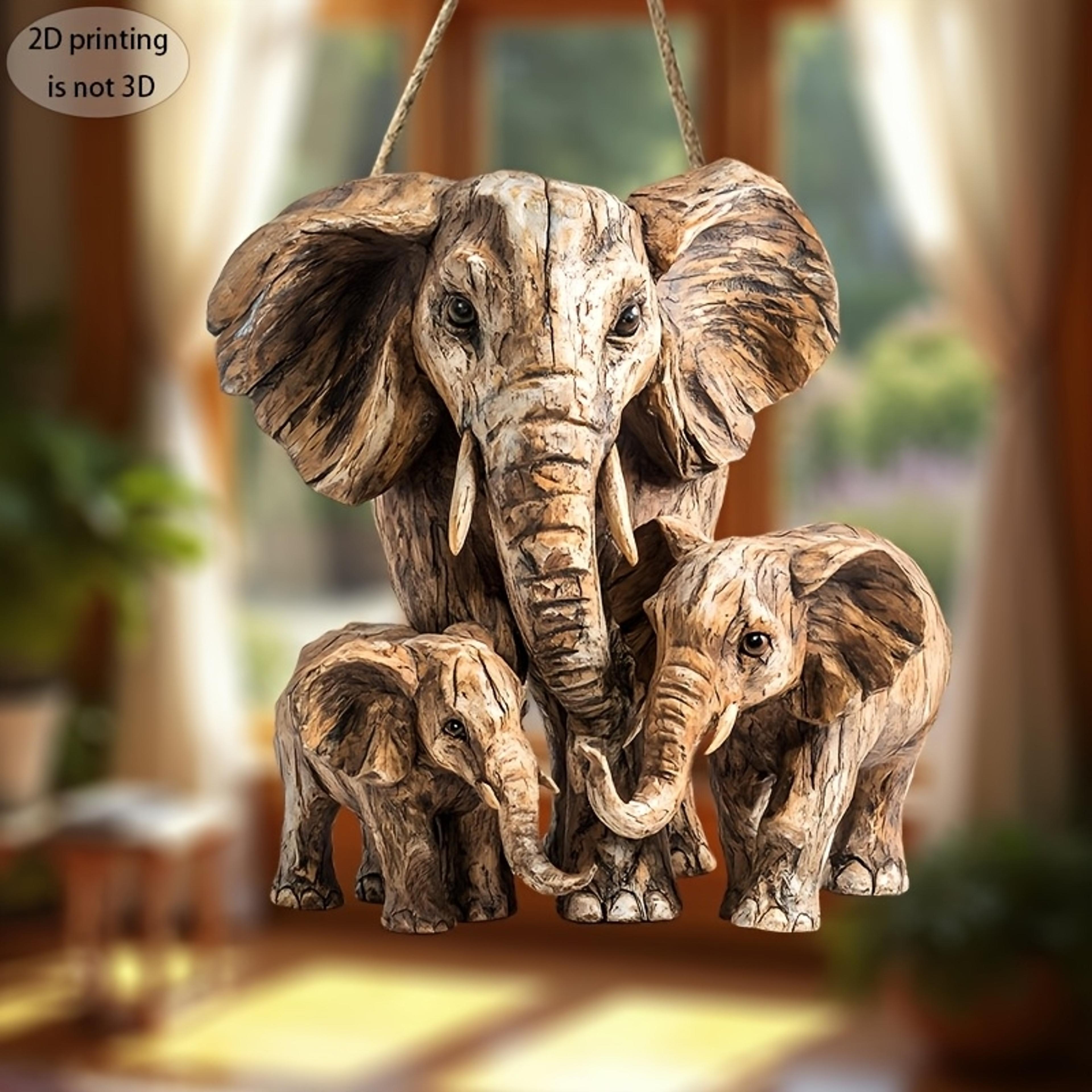 large-scale wooden elephant head art, retro festival wall hanging, flat home decoration