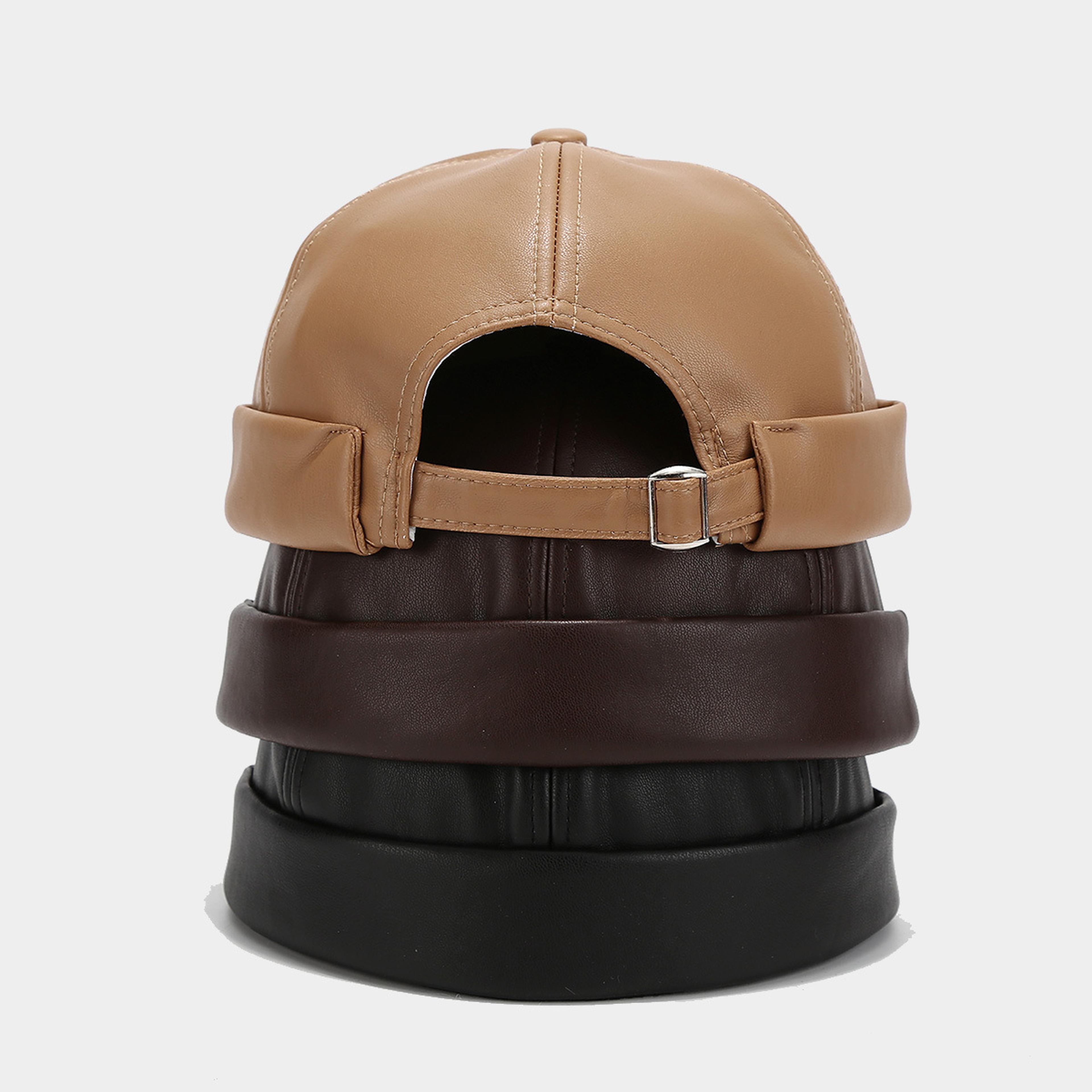 adjustable pu leather landlord hat men women, retro melon skin caps, fashionable autumn winter docker style