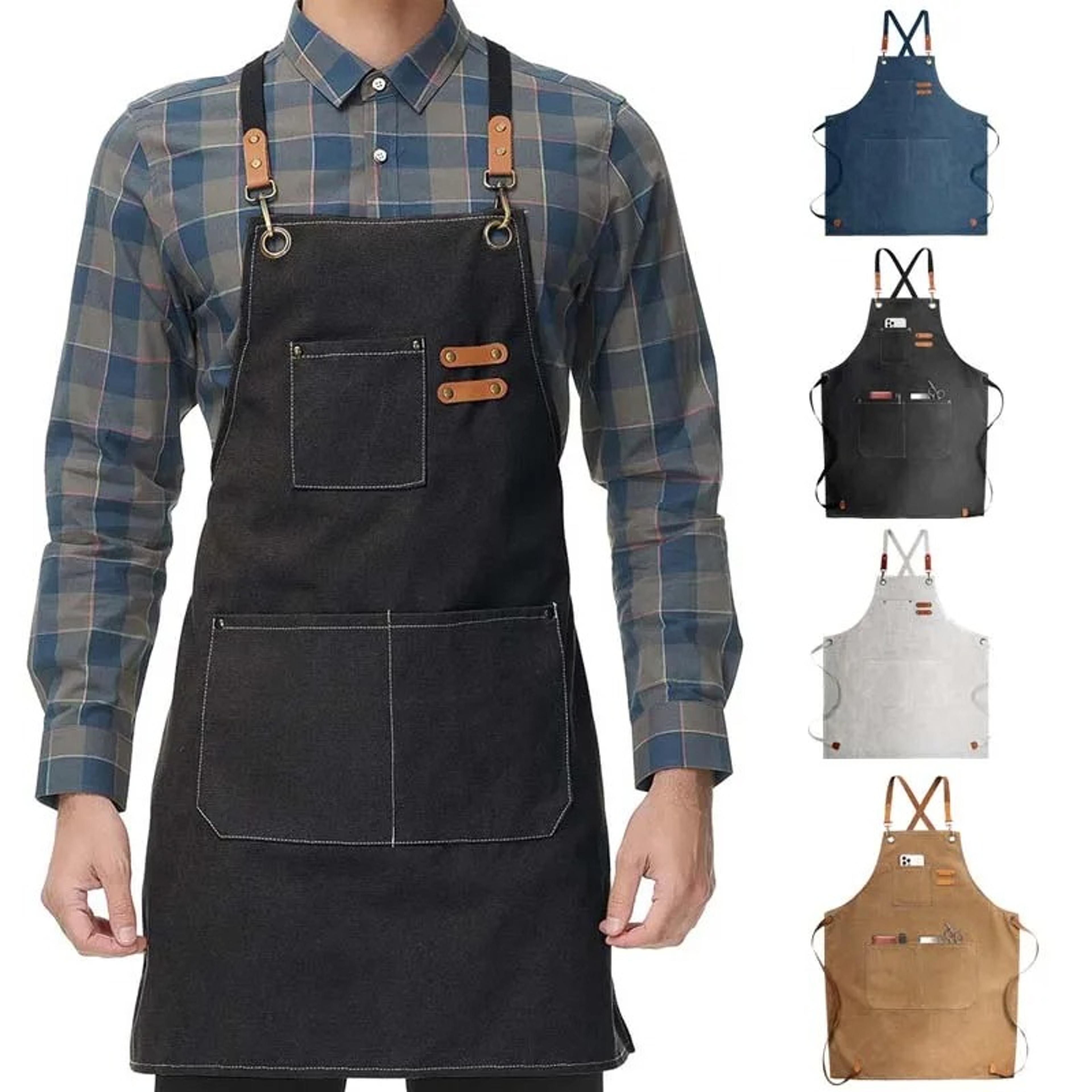 fashion canvas apron oil-proof, wipe hands kitchen cooking apron with tool pockets for men and women