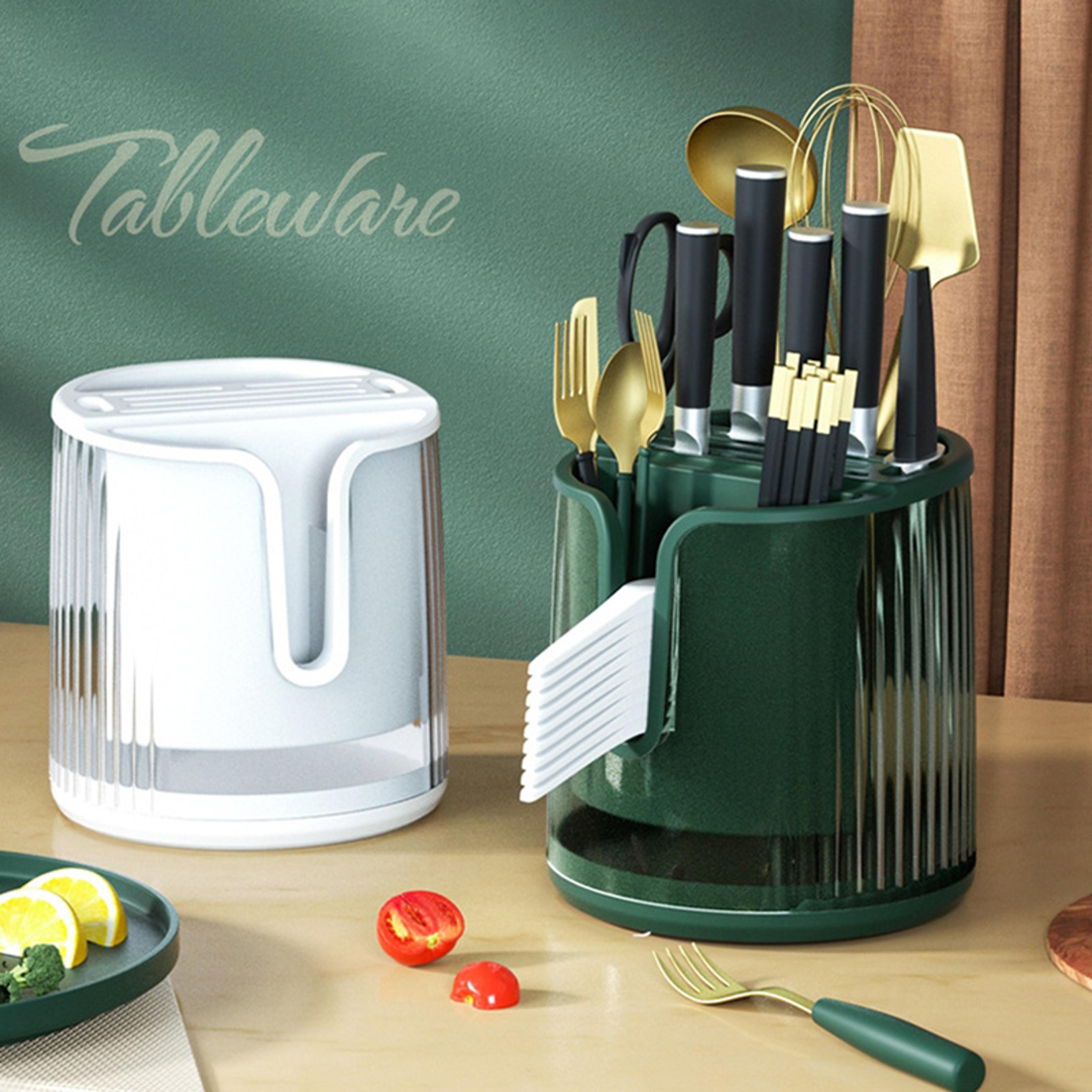multifunctional degree rotating knife holder storage rack, chopsticks spoon tube, integrated storage box for organized