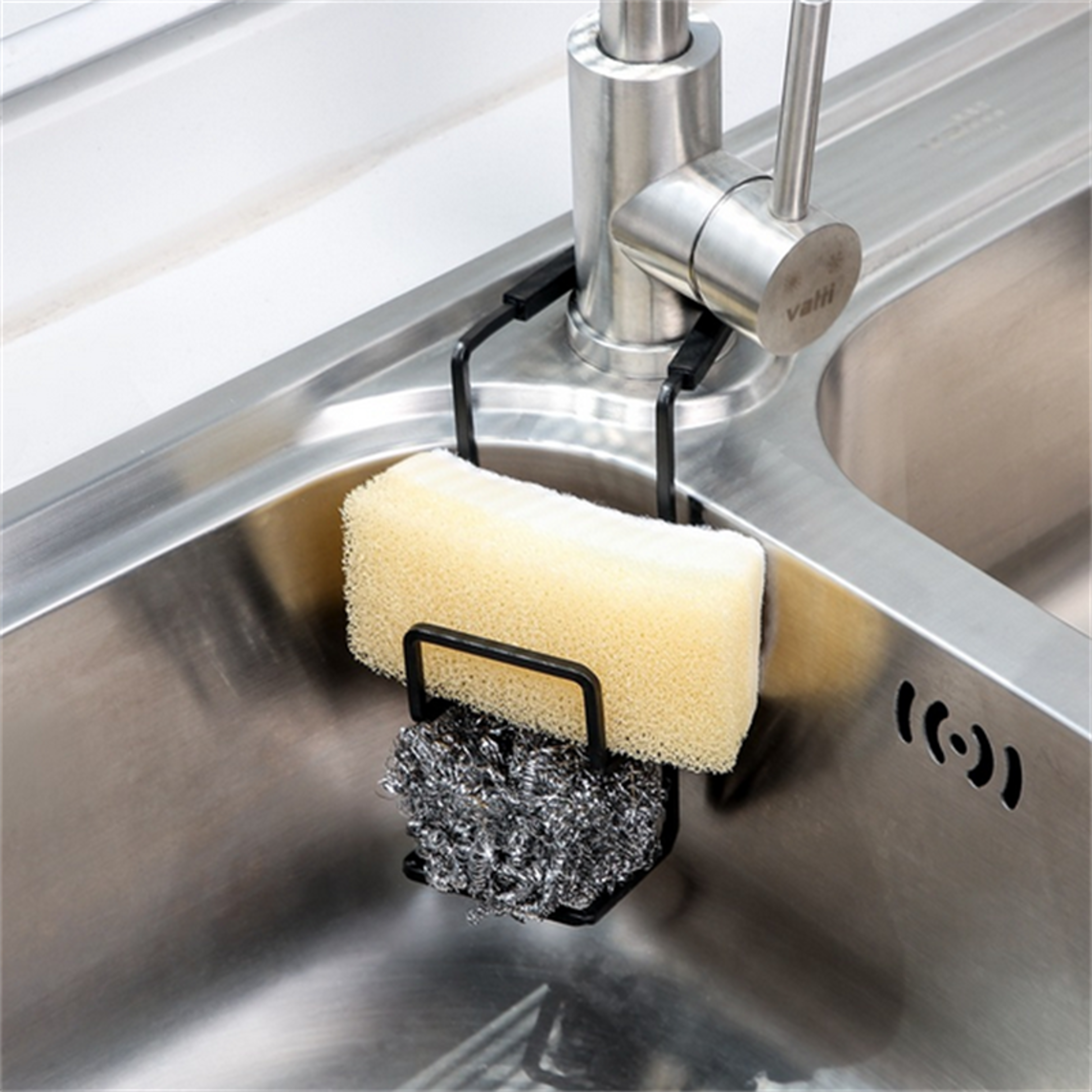small kitchen sink sponge holder, durable metal organizer, drainer faucet rack