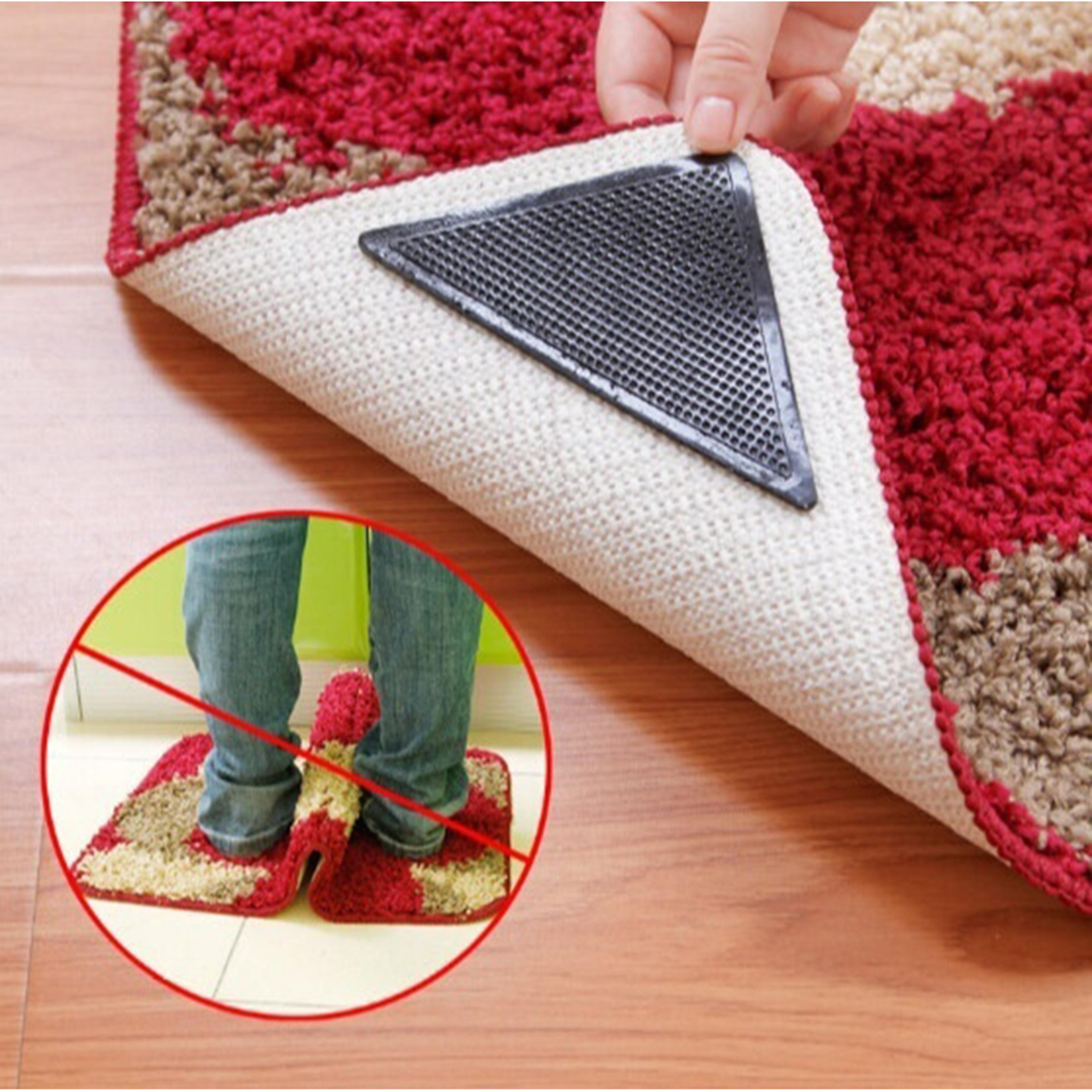 washable silicone rug grippers, non-slip corner pads for carpet & floor mat in kitchen & bathroom