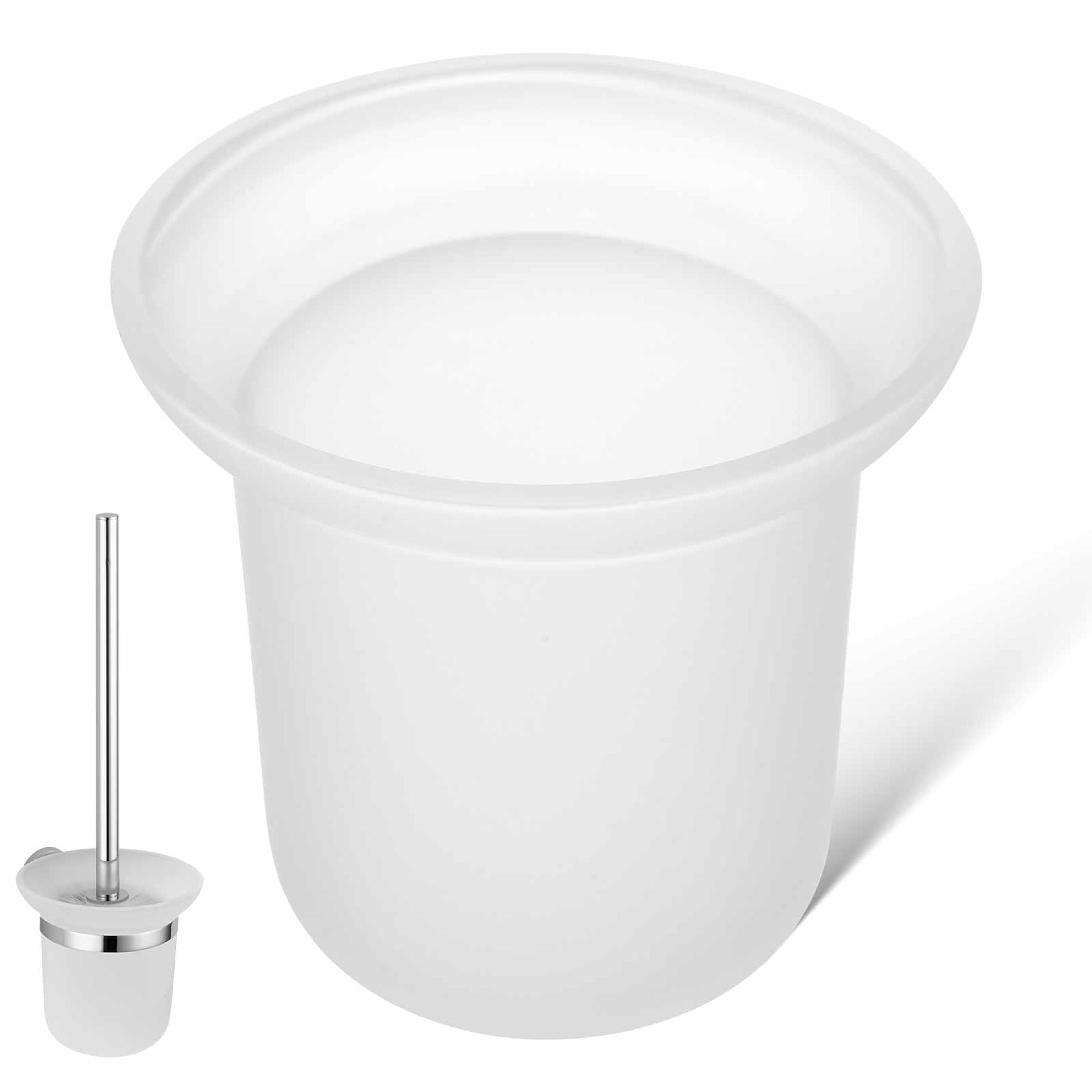 frosted glass toilet brush bowl cup with storage base for bathroom use