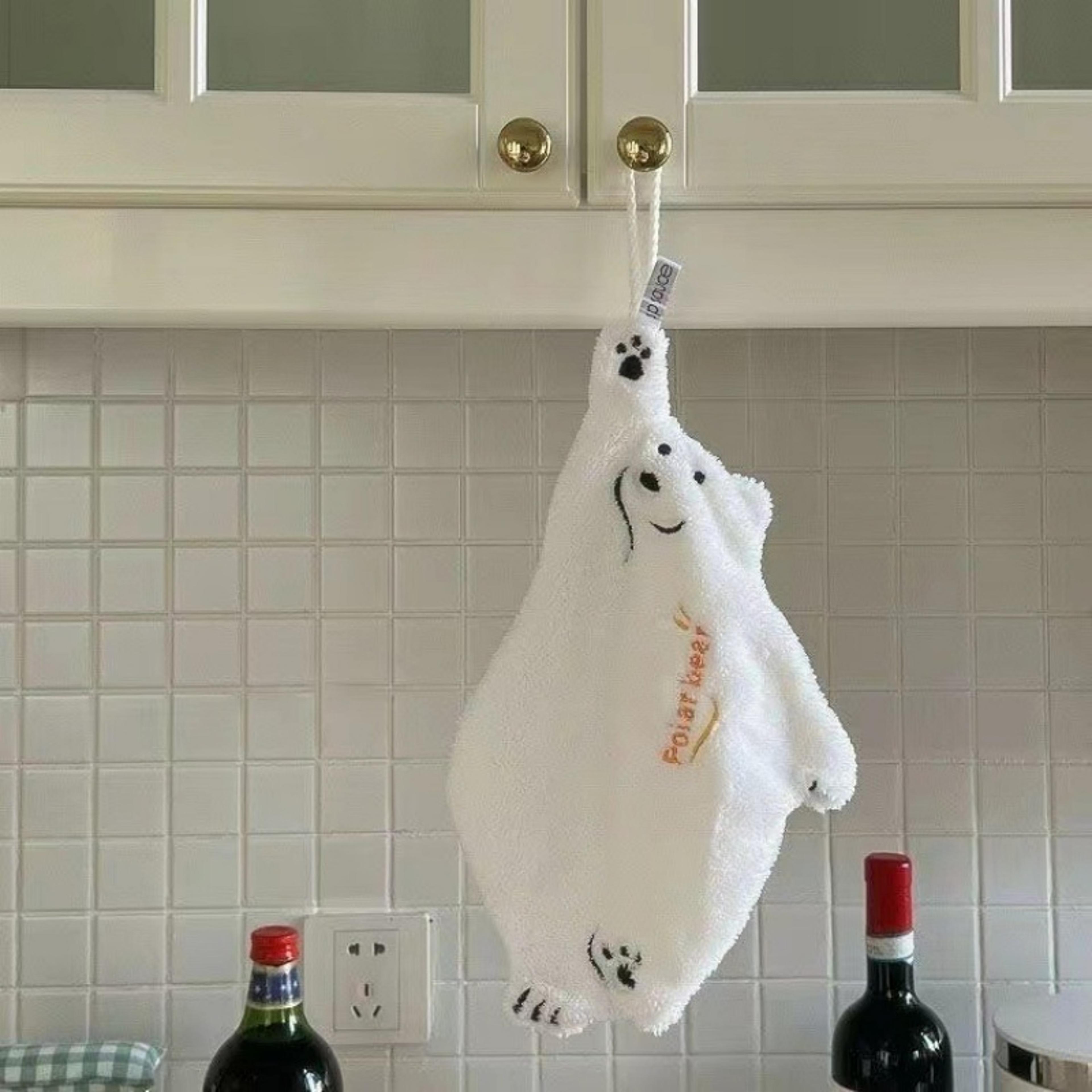 super absorbent polar bear hand wiping towel, coral design, cartoon hanging kitchen towel