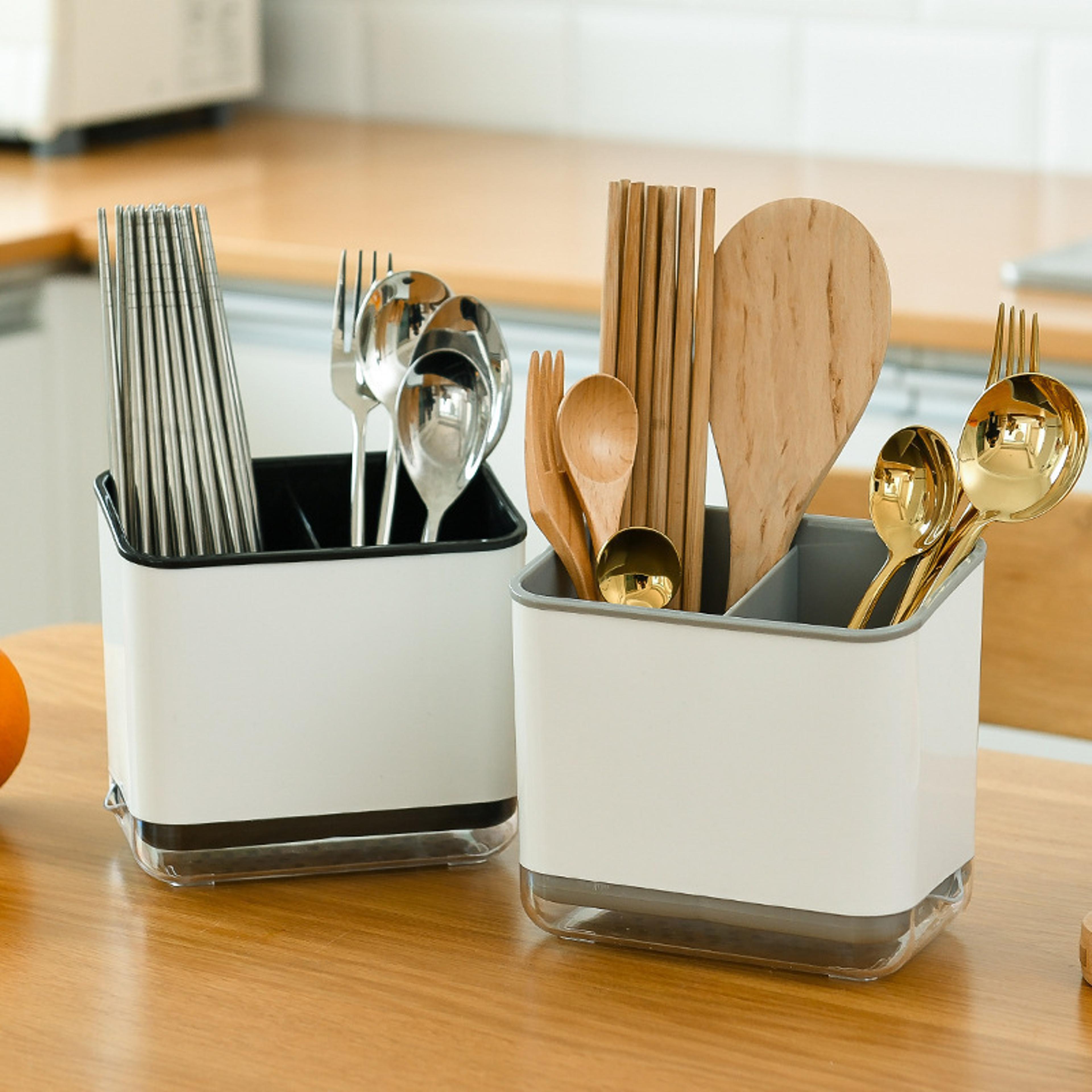kitchen utensil organizer, double layer cutlery drain rack, detachable chopsticks cage with spoon & fork holder