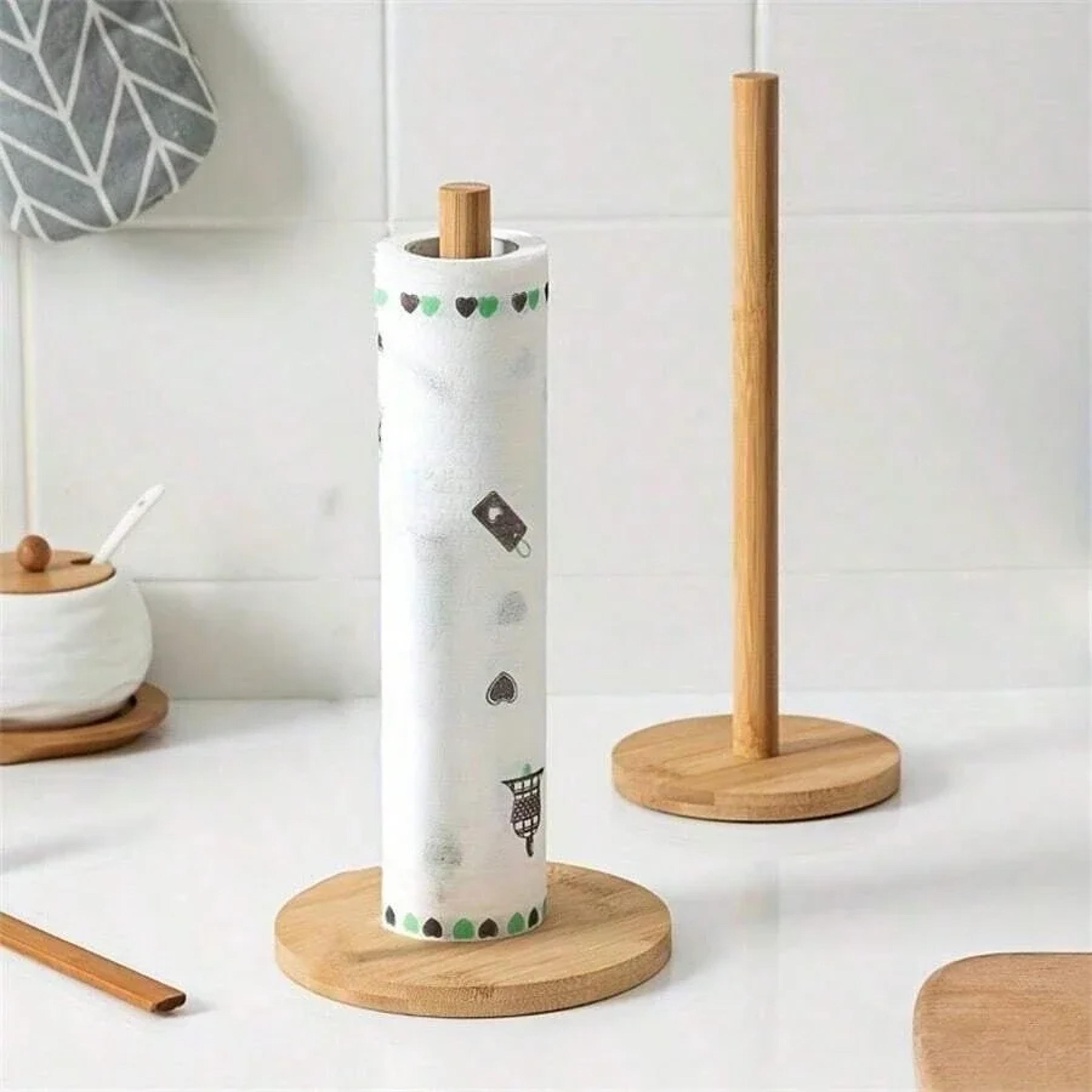 freestanding paper towel roll stand, wooden paper towel dispenser holder, tissue rack for kitchen & dining room