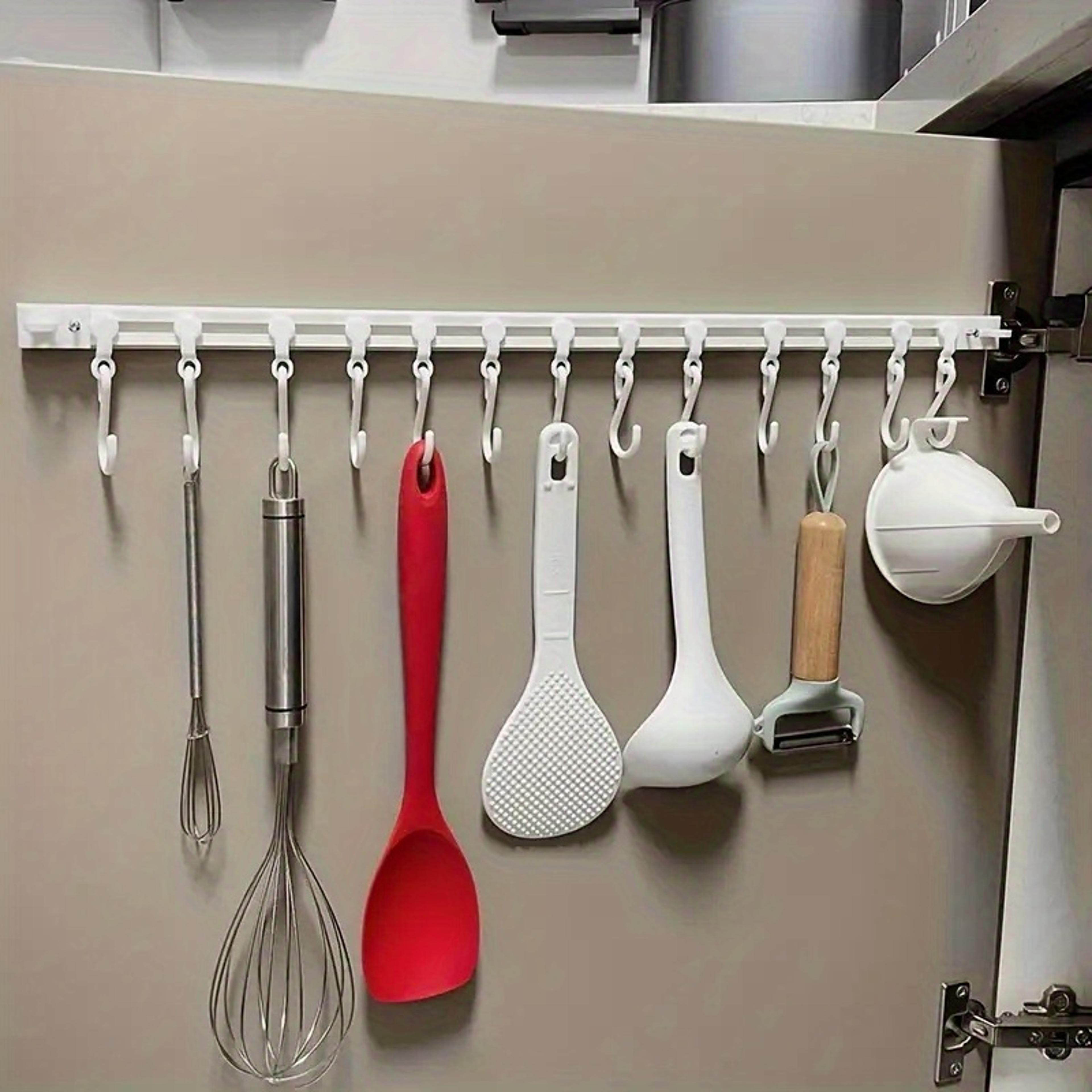 kitchen storage rack adhesive, space-saving with sliding hooks, easy organization, no drilling, christmas storage