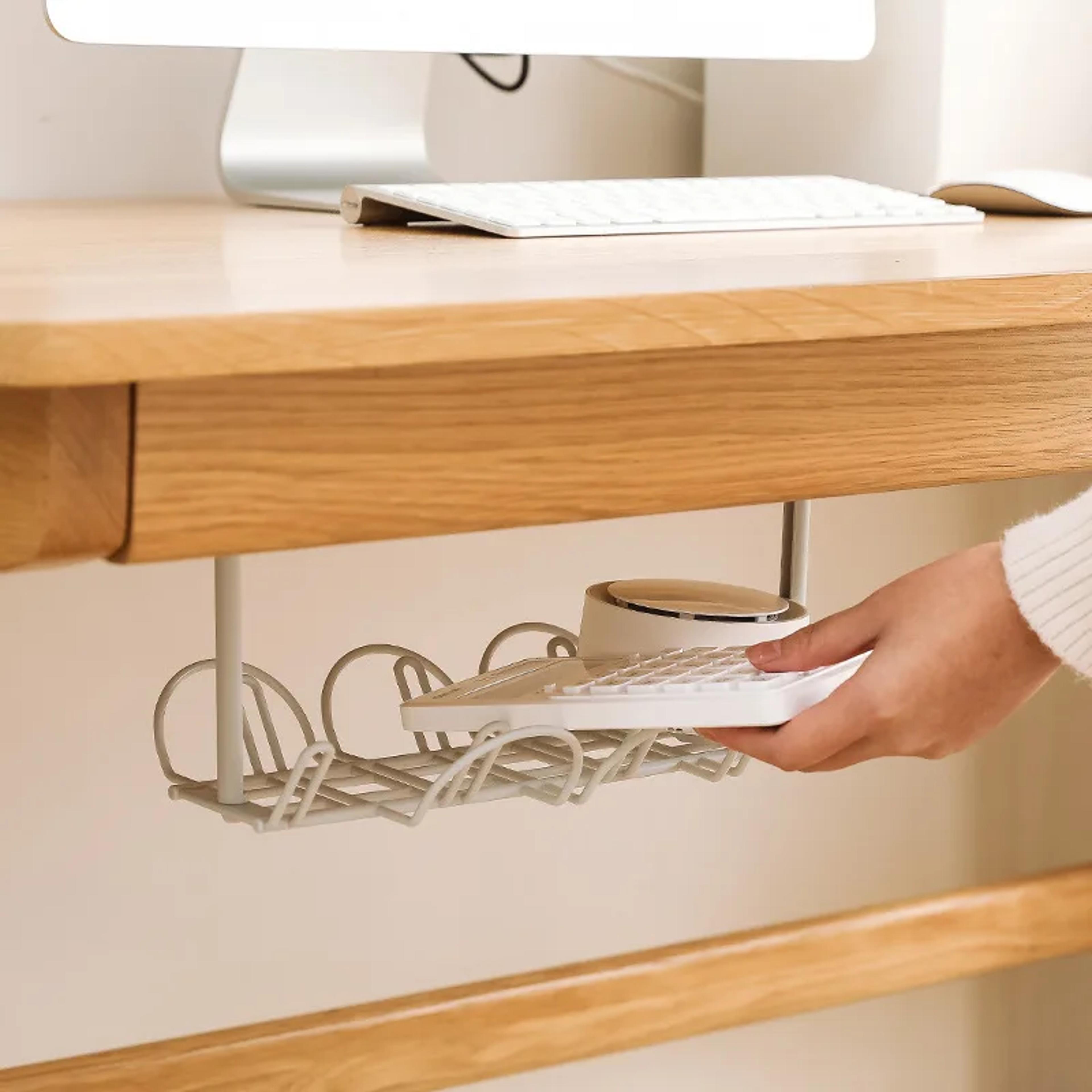 cable tray partition hanging, home office desk power cord plug holder, bottom basket layered rack organizer