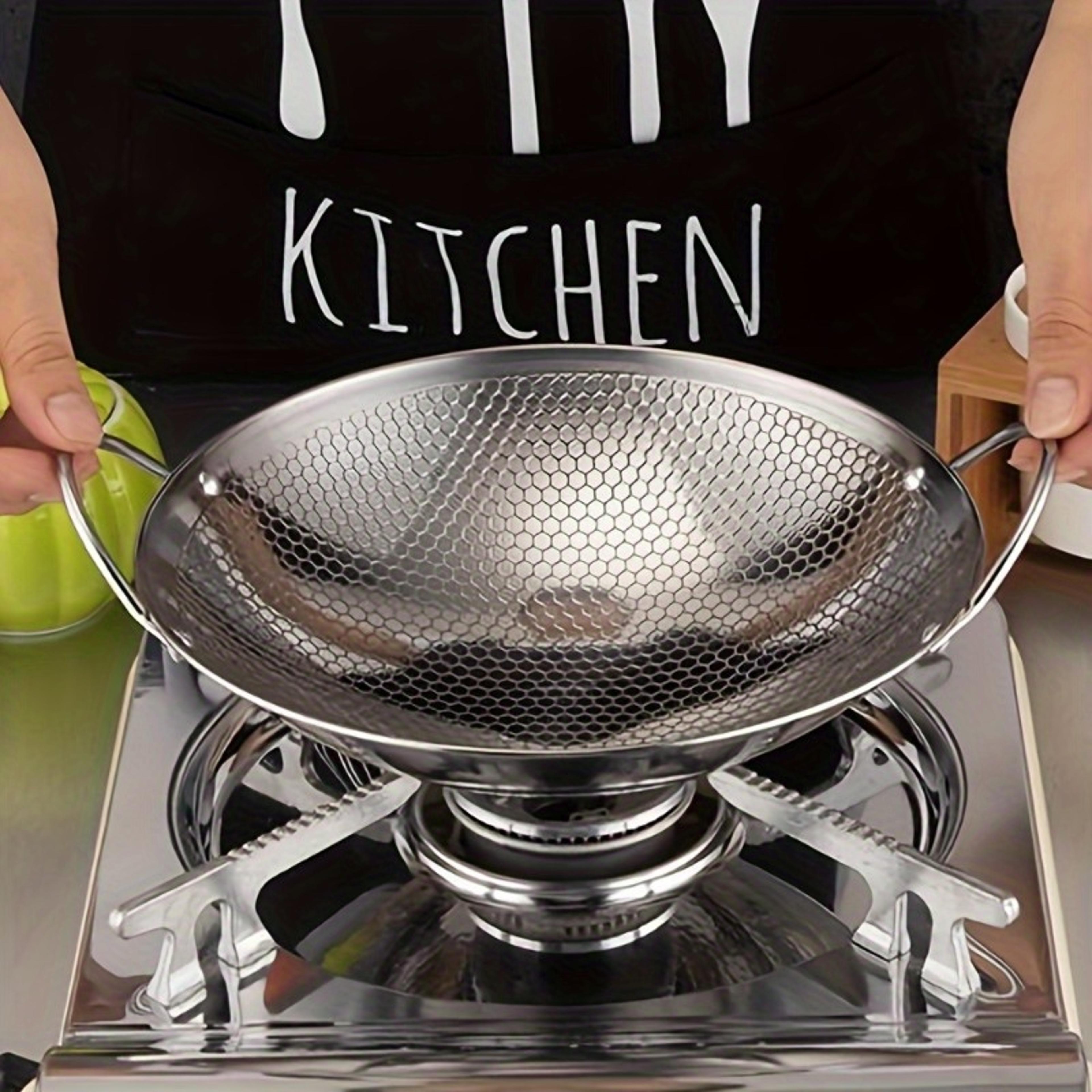 non-stick stainless steel honeycomb skillet with handle, scratch-resistant for cooking pasta, steak, ramen