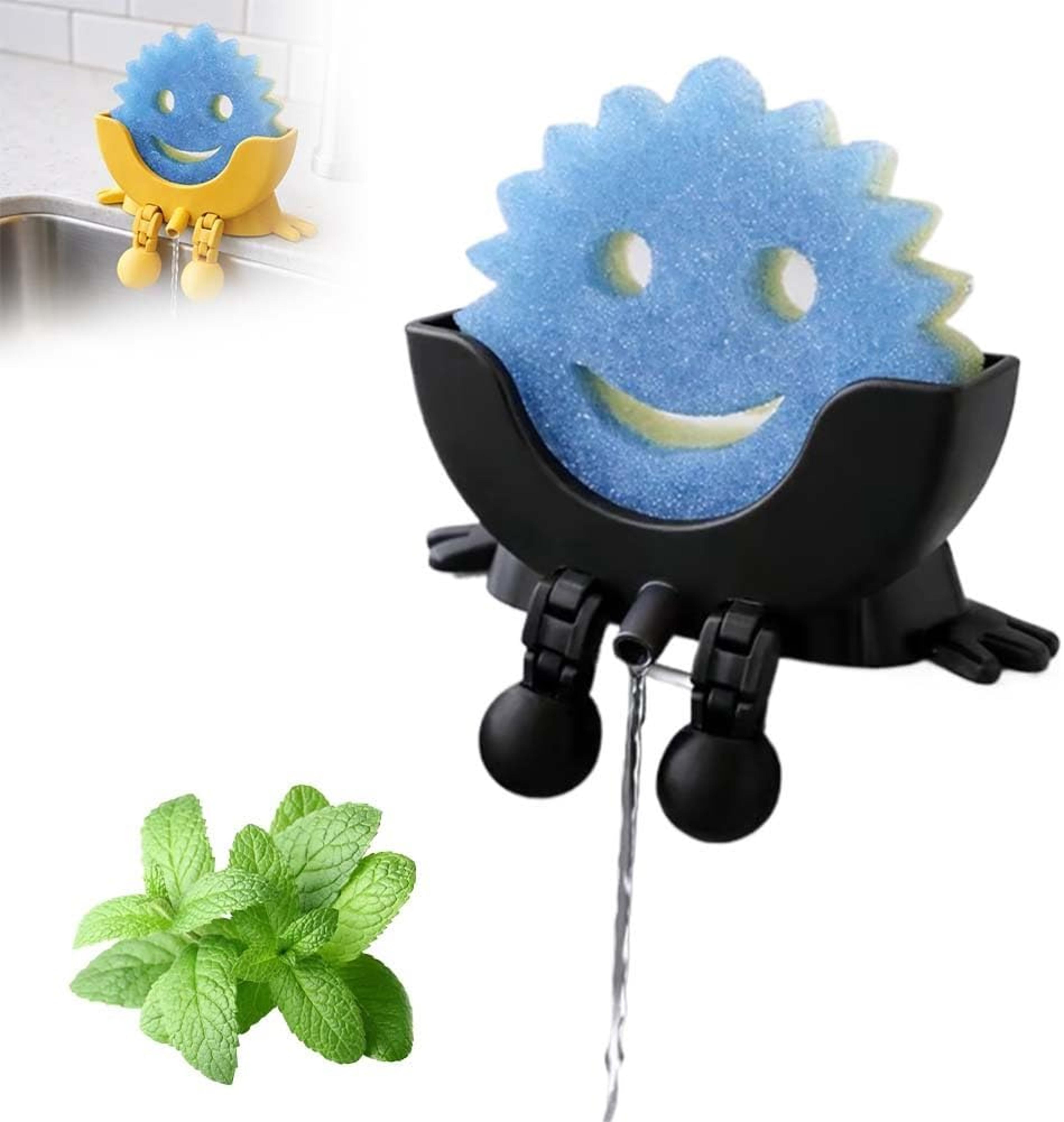 printing countertop sponge rack organizer, cute hanging soap holder with drainage for kitchen