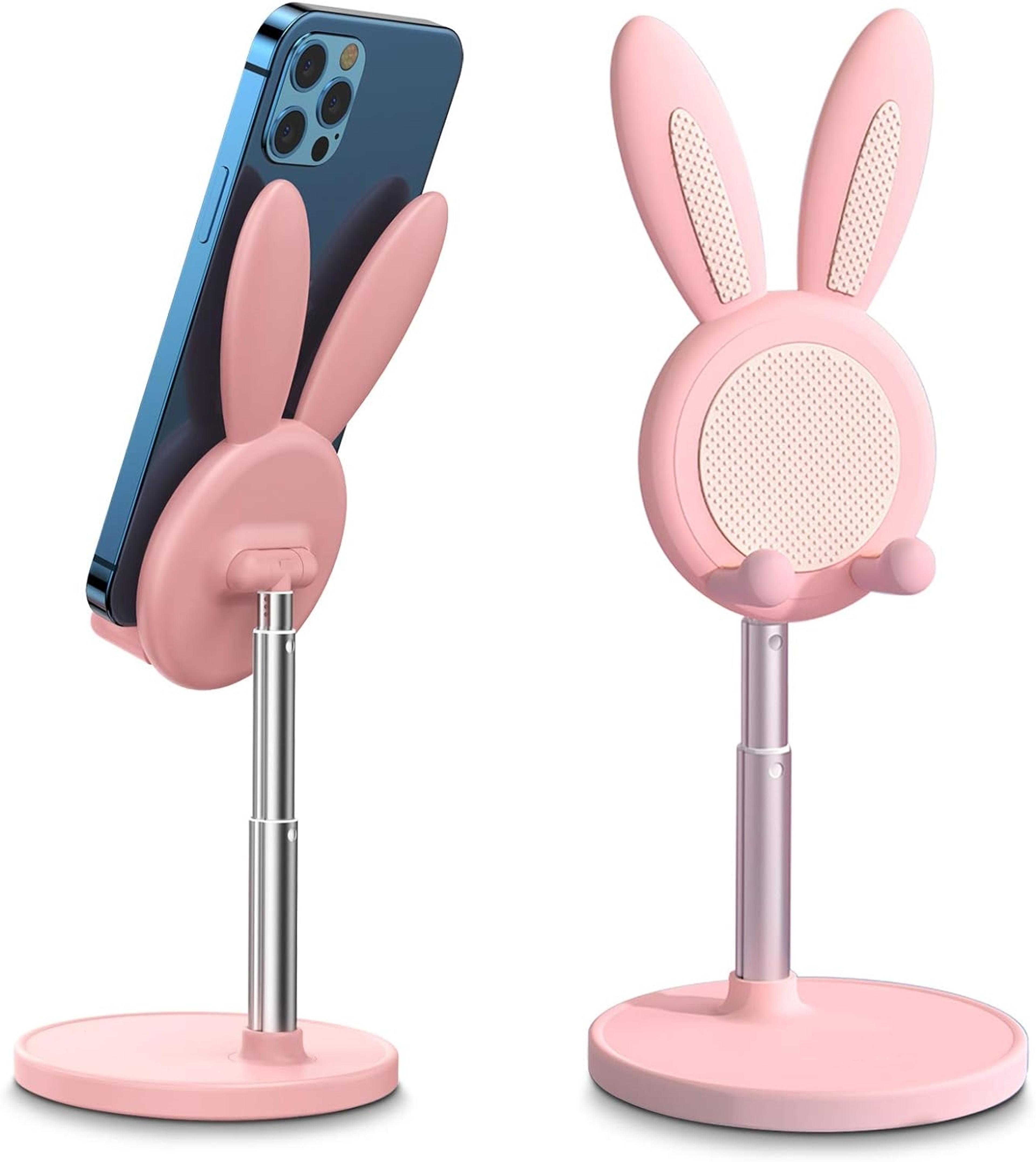 pink bunny adjustable phone stand, desk holder compatible with iphone, kindle, ipad, switch, and all phones