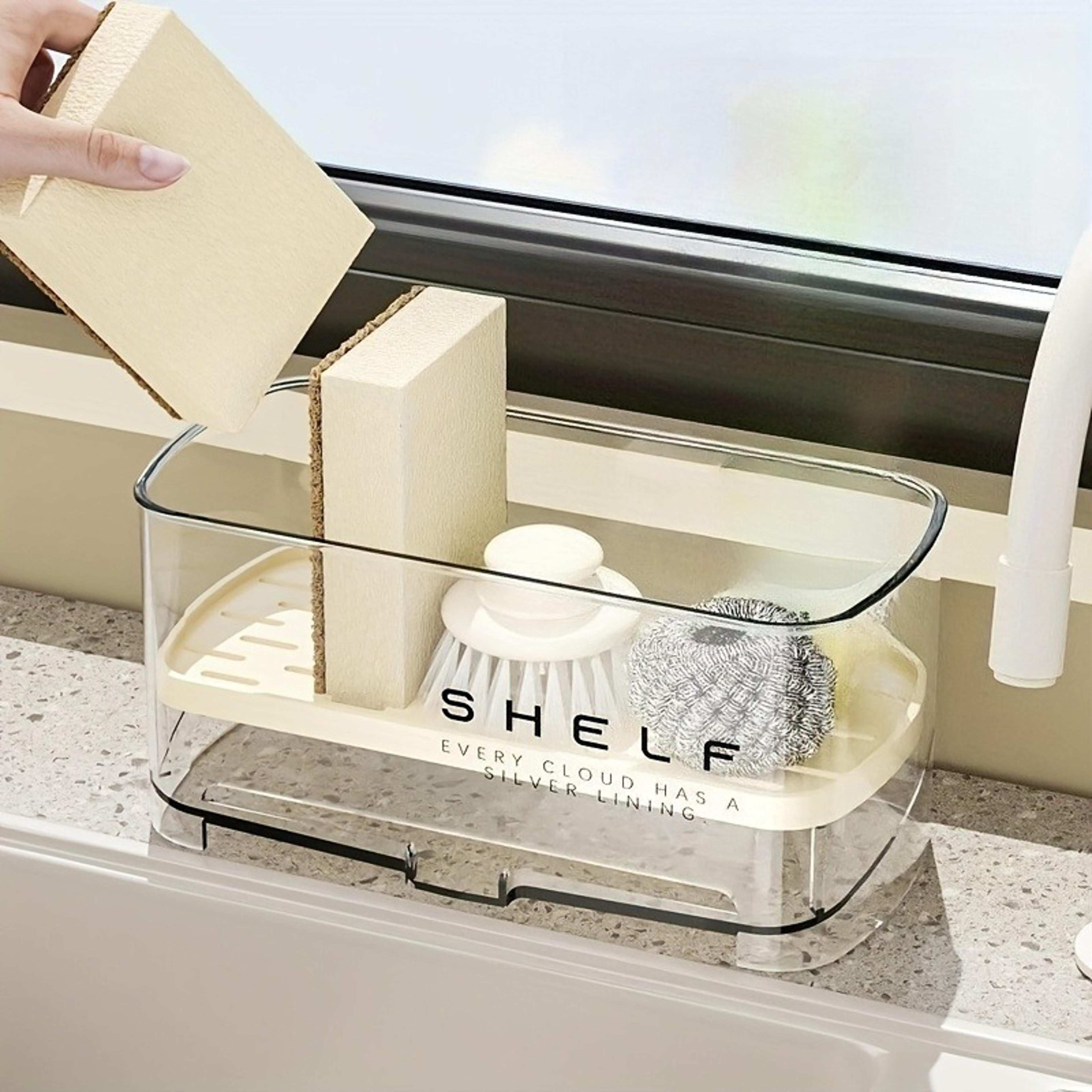 countertop storage for sponges, soap & rags, multi-purpose sink organizer with drain rack, kitchen sink accessory