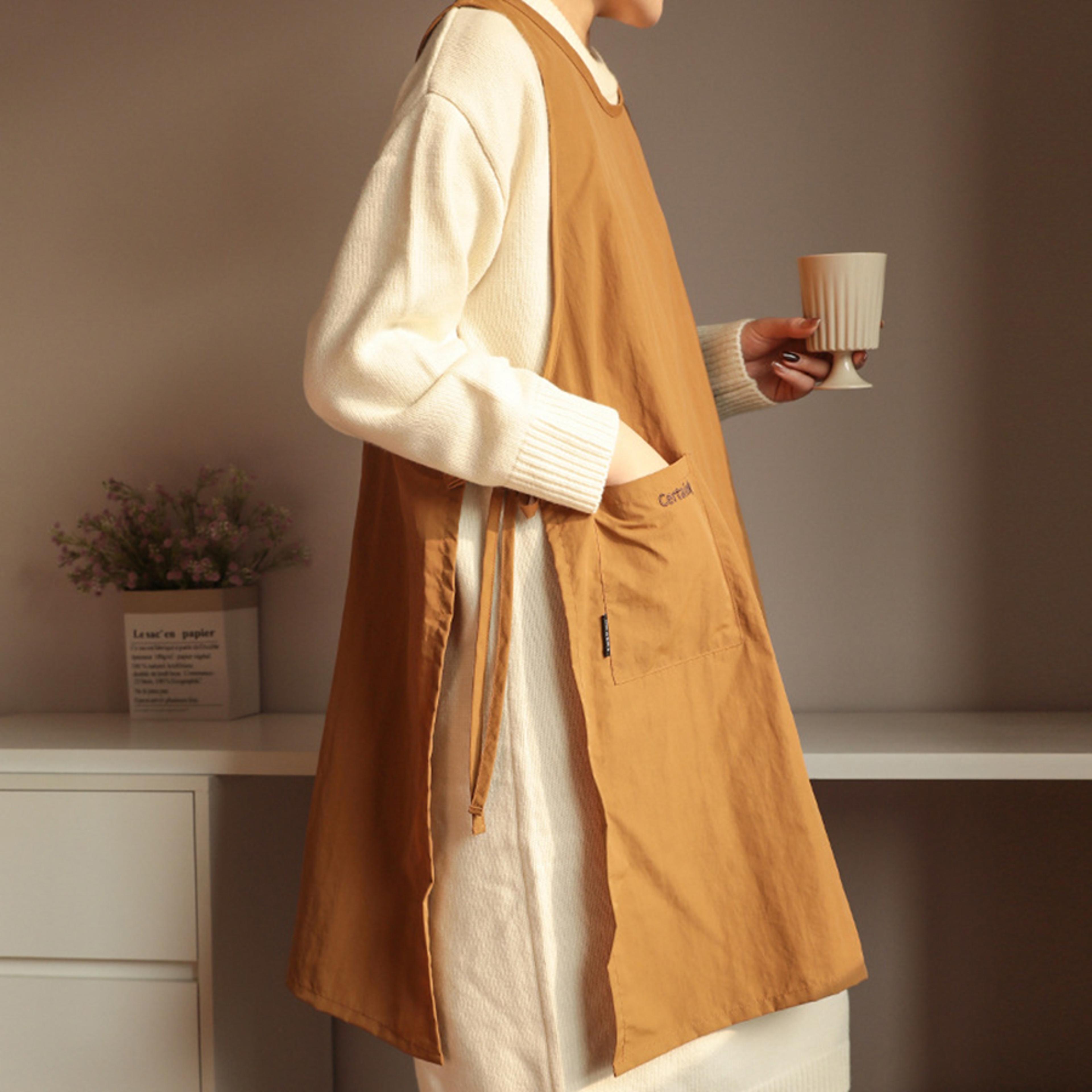 women's waterproof anti-dirty long vest apron with pockets for beauty and nail salon work