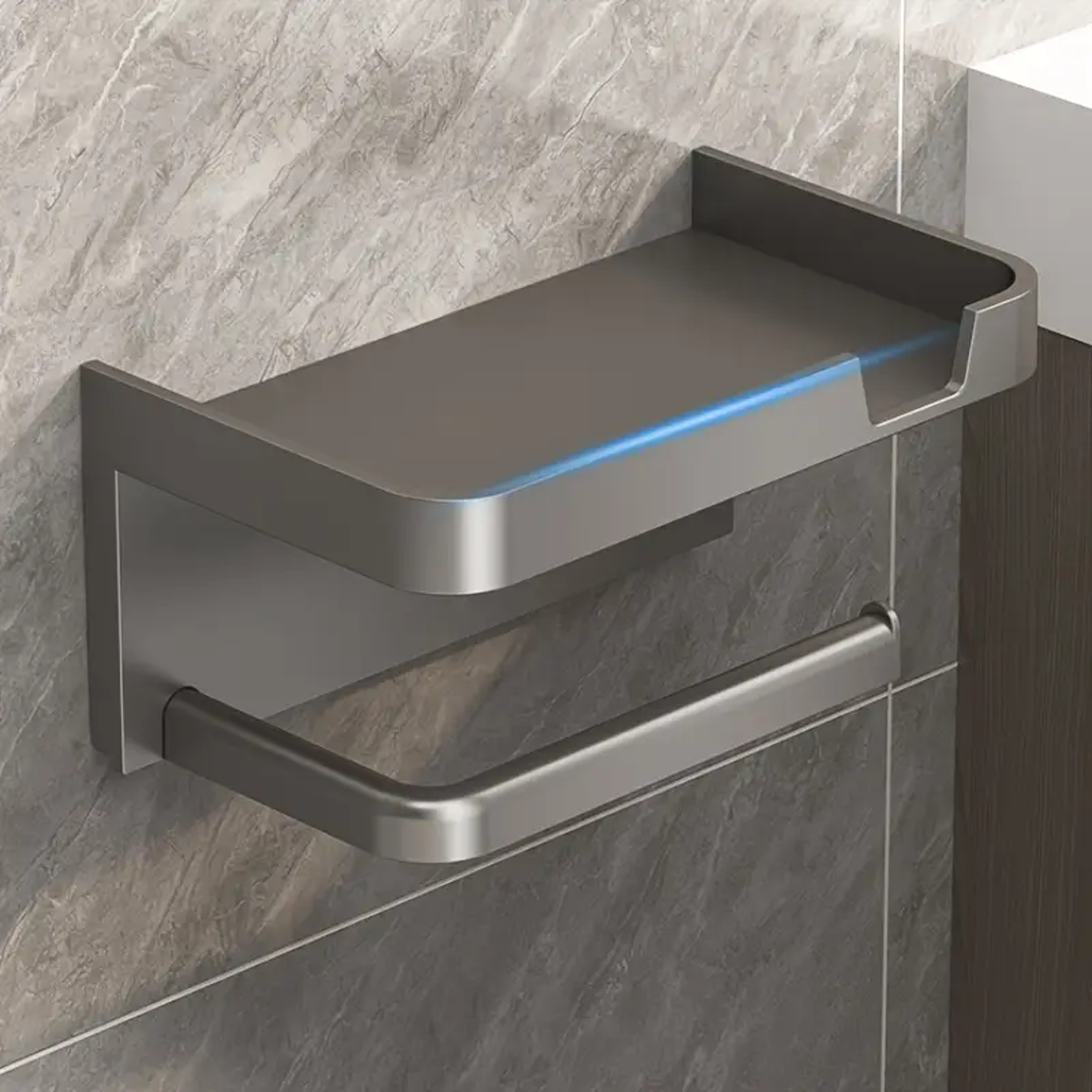 bathroom tissue roll dispenser, toilet paper holder with shelf and phone holder, polypropylene material