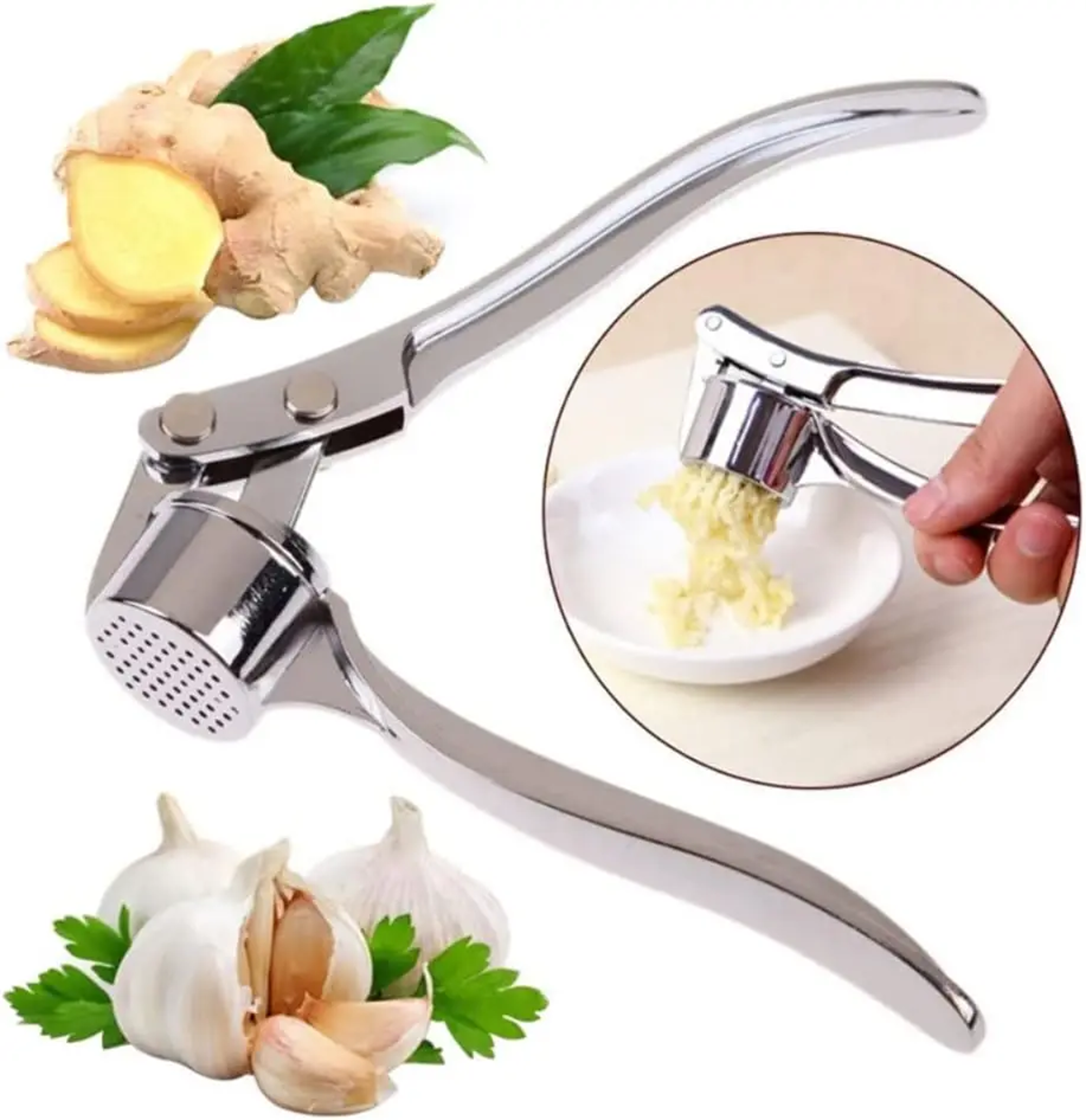 garlic press kitchen tools, stainless steel garlic masher, manual press tool