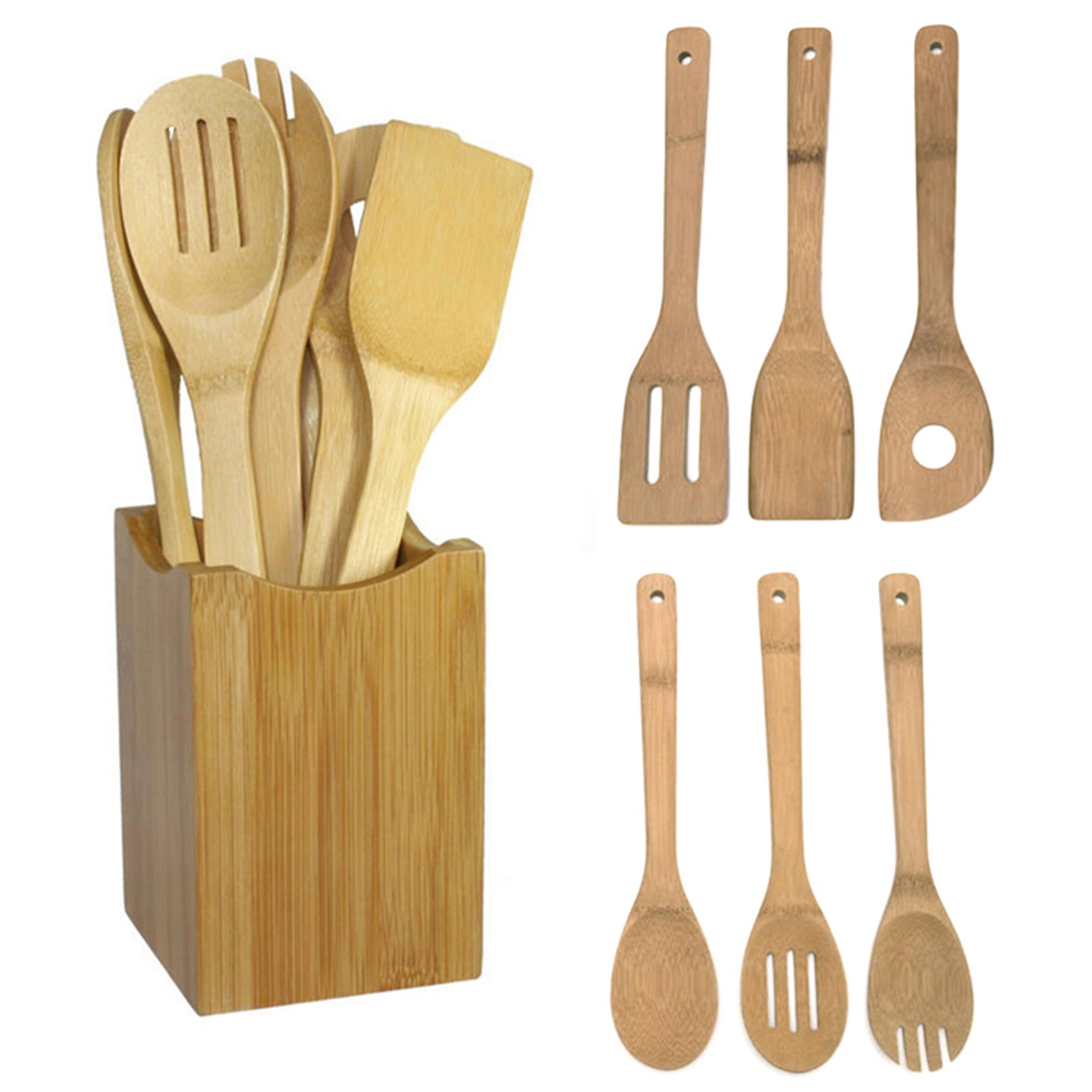 wooden cooking tool mixing set bamboo spoon spatula utensil