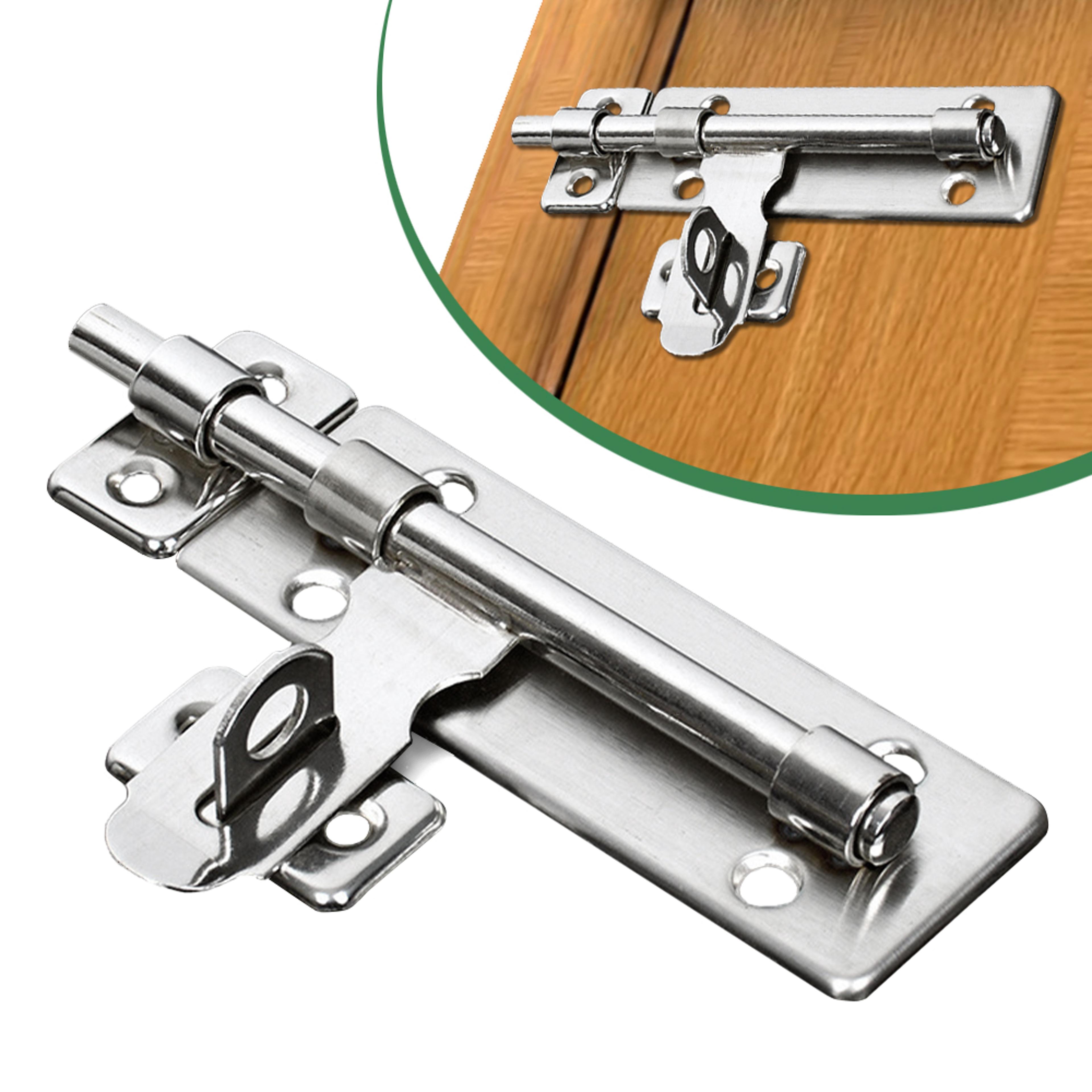 brushed barrel bolt latch padlock set, stainless steel hardware for locking doors and windows