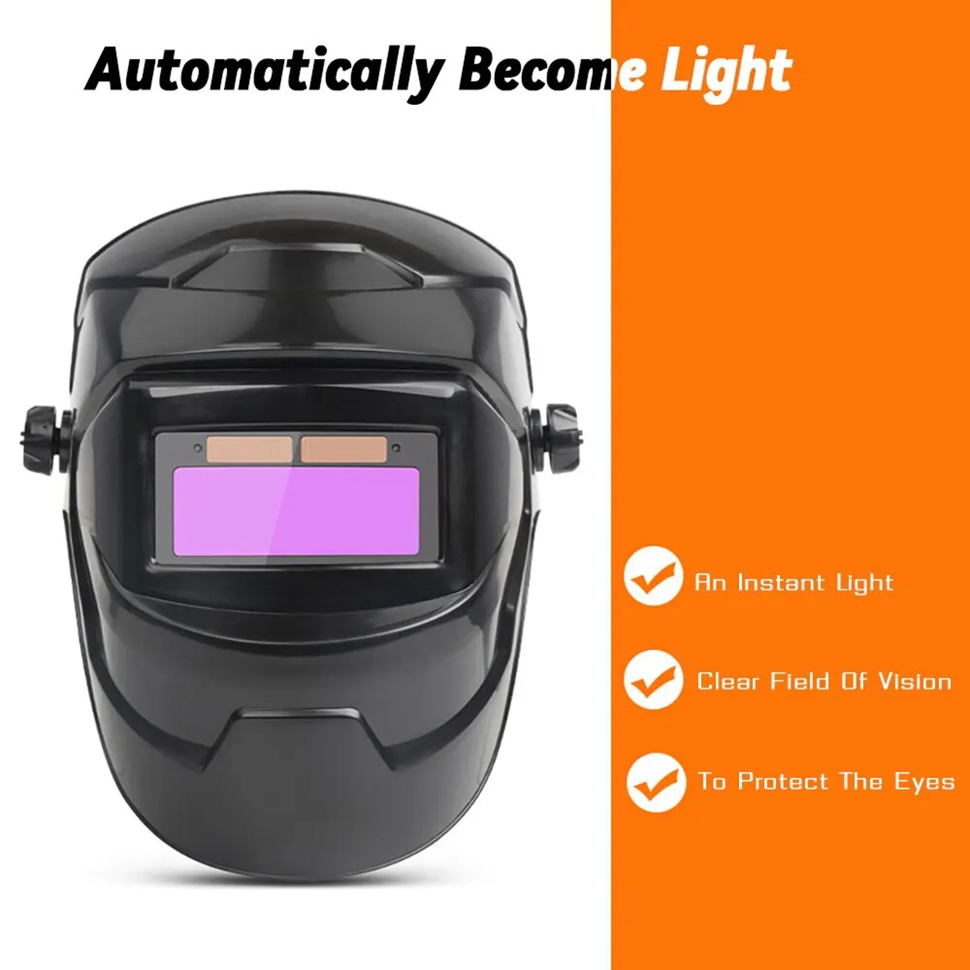 chameleon welding helmet with large view, true color, solar-powered, auto darkening for arc weld, grind, and cut
