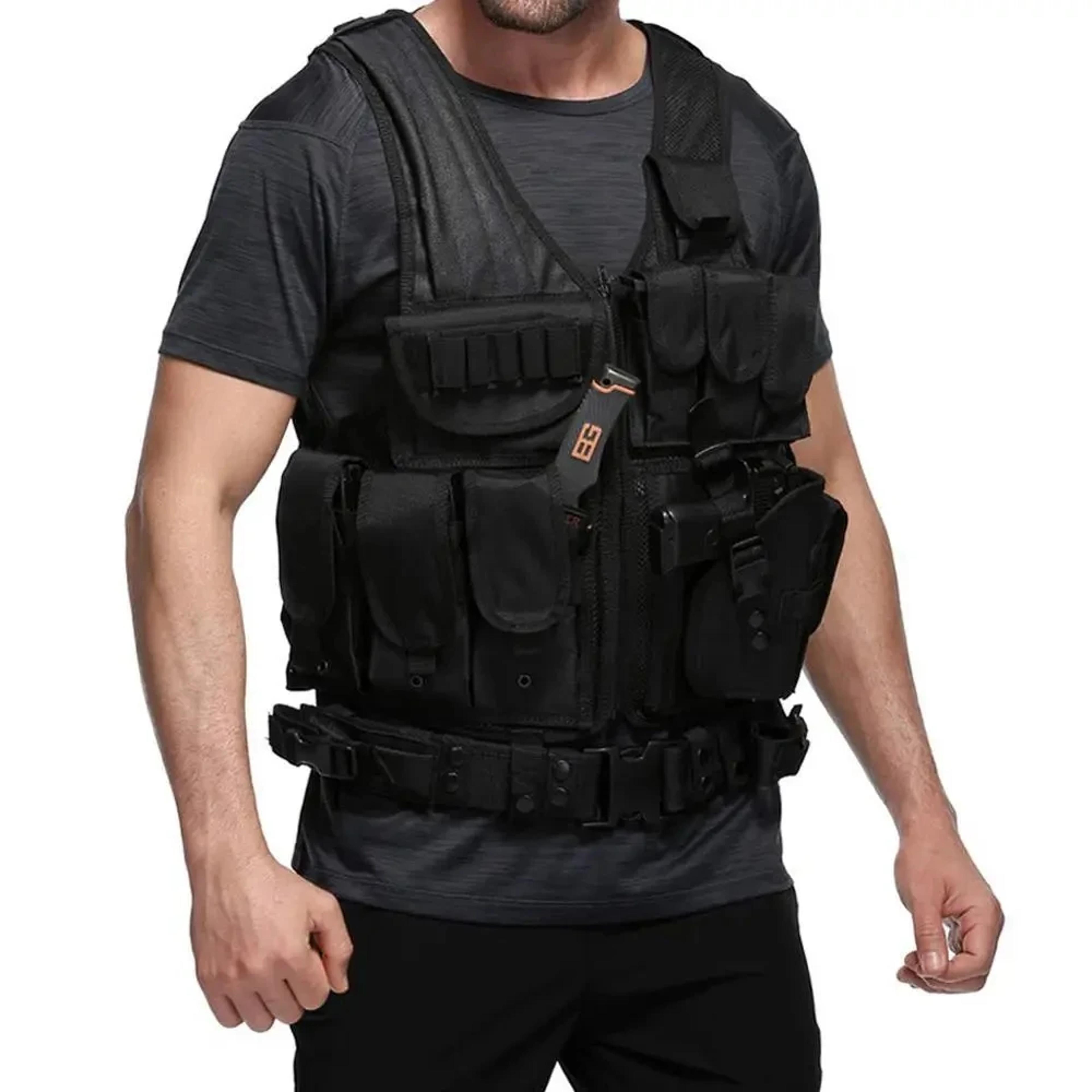 military tactical swat vest multi-pocket combat body armor for security, hunting, airsoft & outdoor training