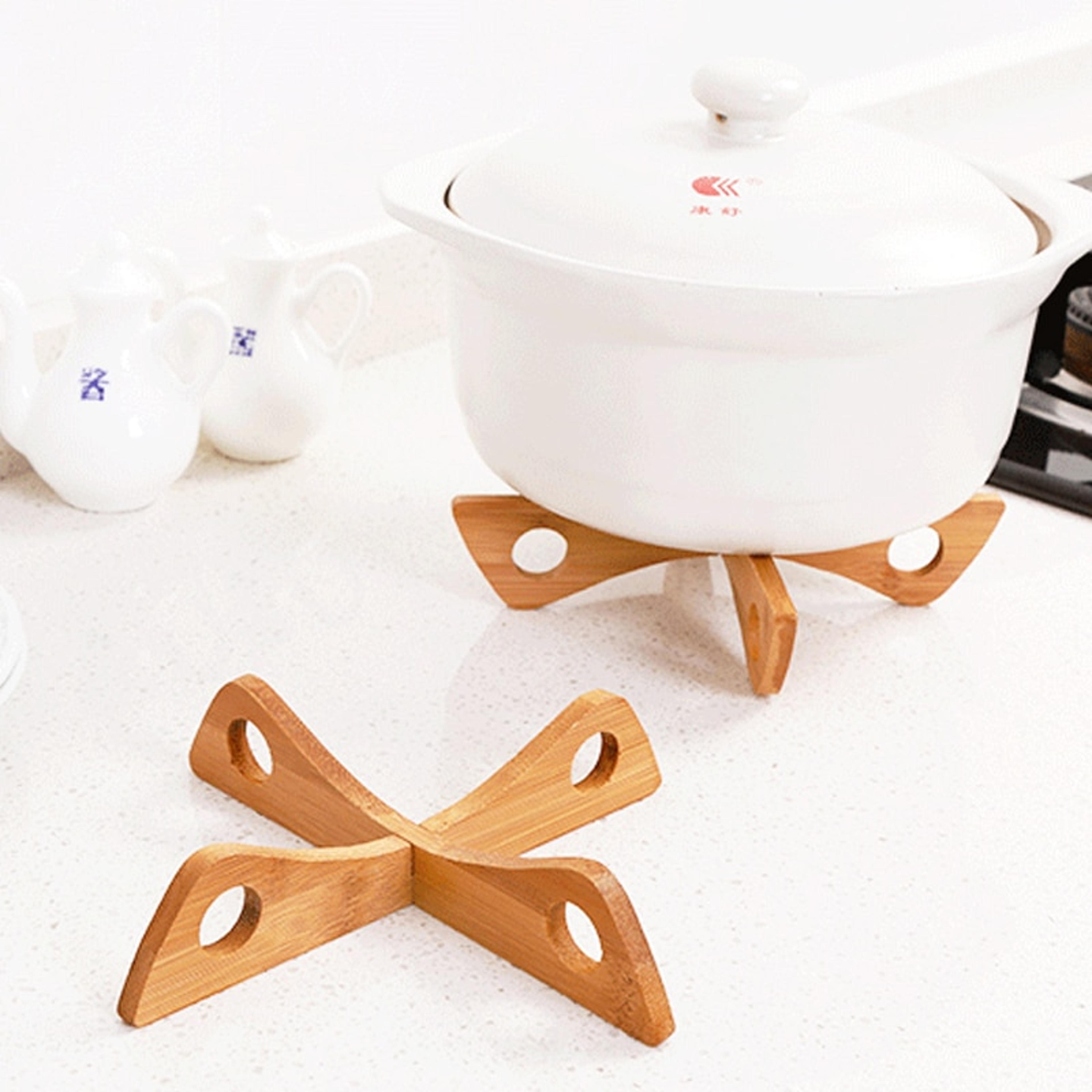 foldable wooden trivet bamboo pot holder heat resistant table protection mat