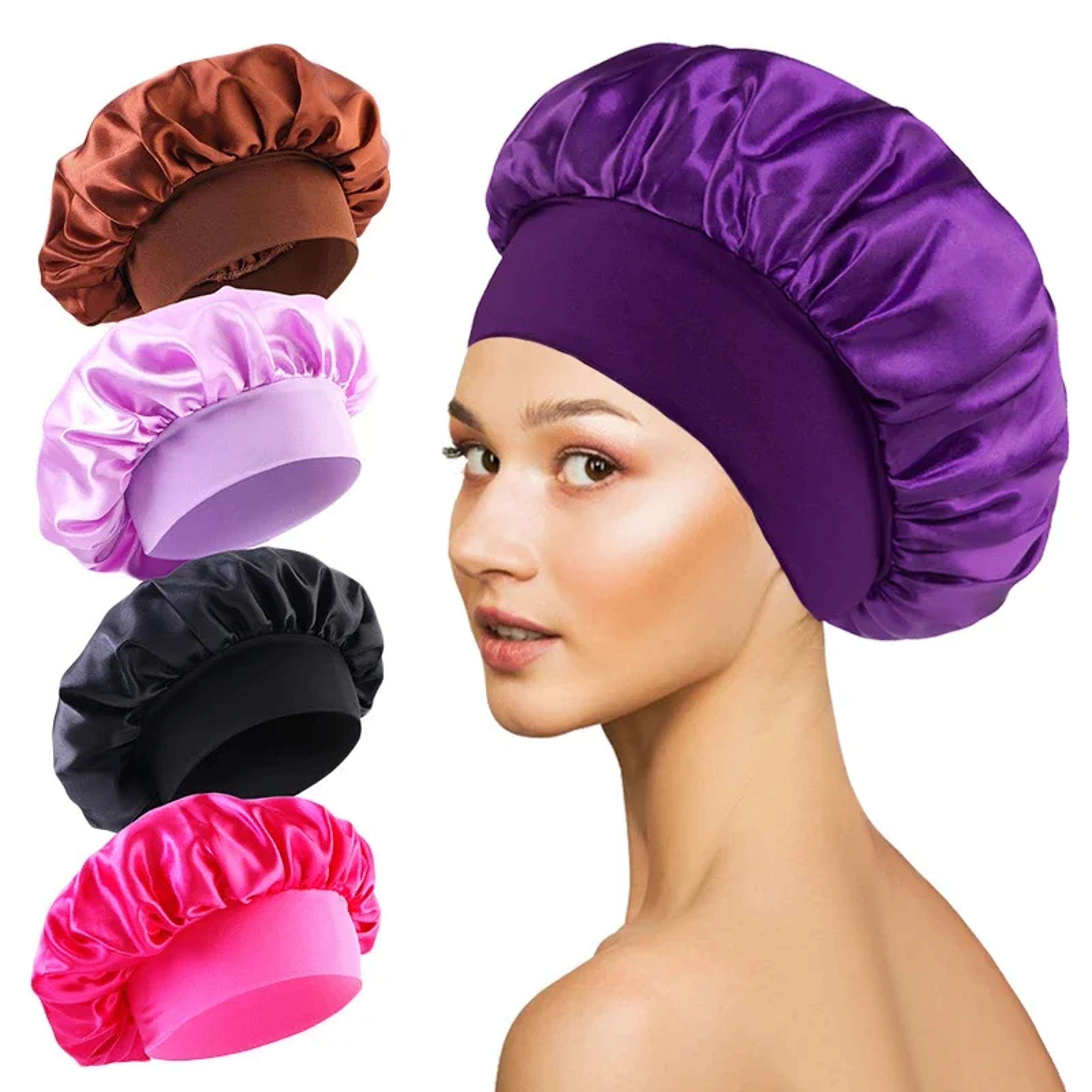 soft silk satin hair bonnet for long hair large satin sleep cap for hair care & shower use