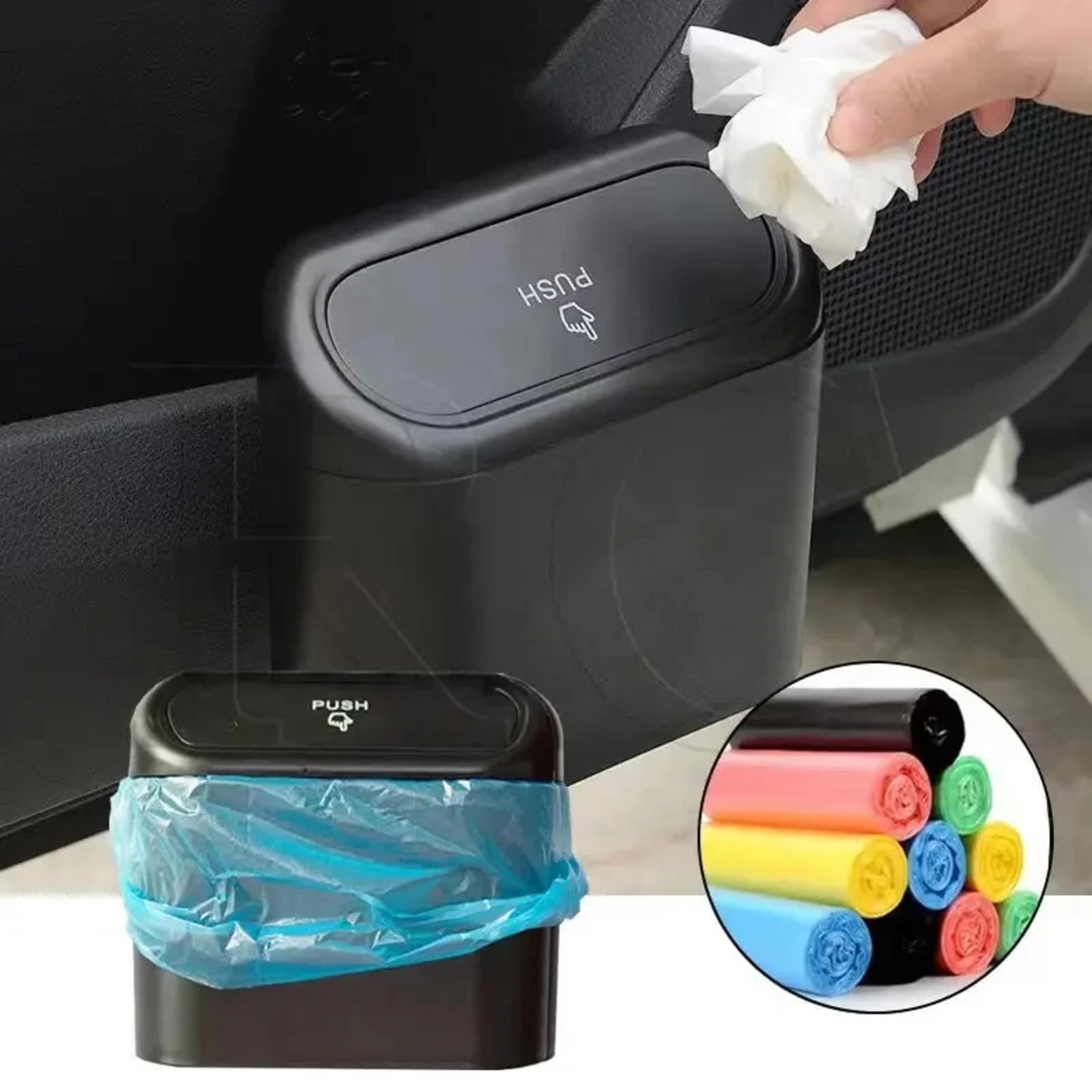 universal car trash bin with clamshell design hanging vehicle garbage storage box