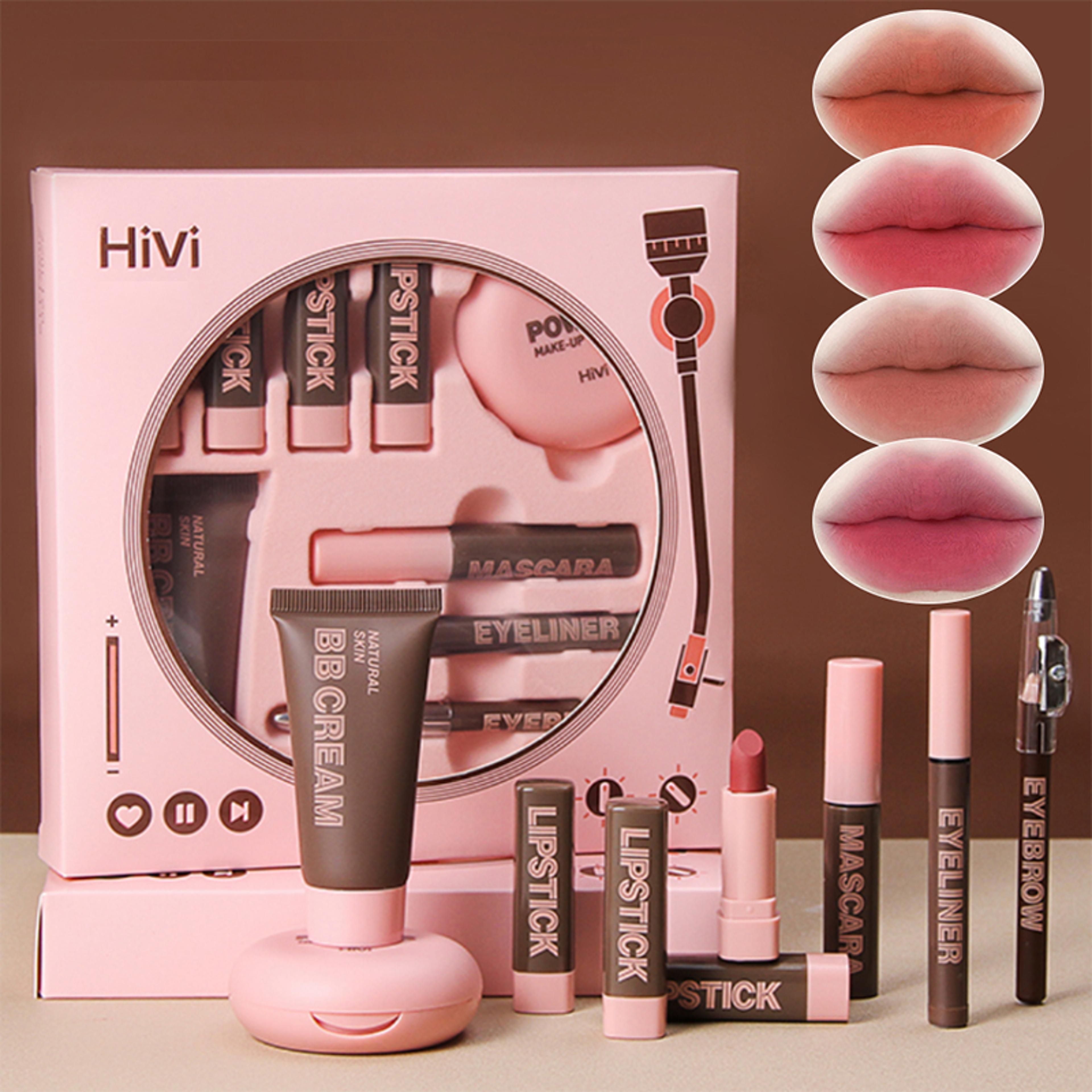 women's christmas makeup set lipsticks, powder, bb cream, eyebrow pencil, mascara & eyeliner gift set