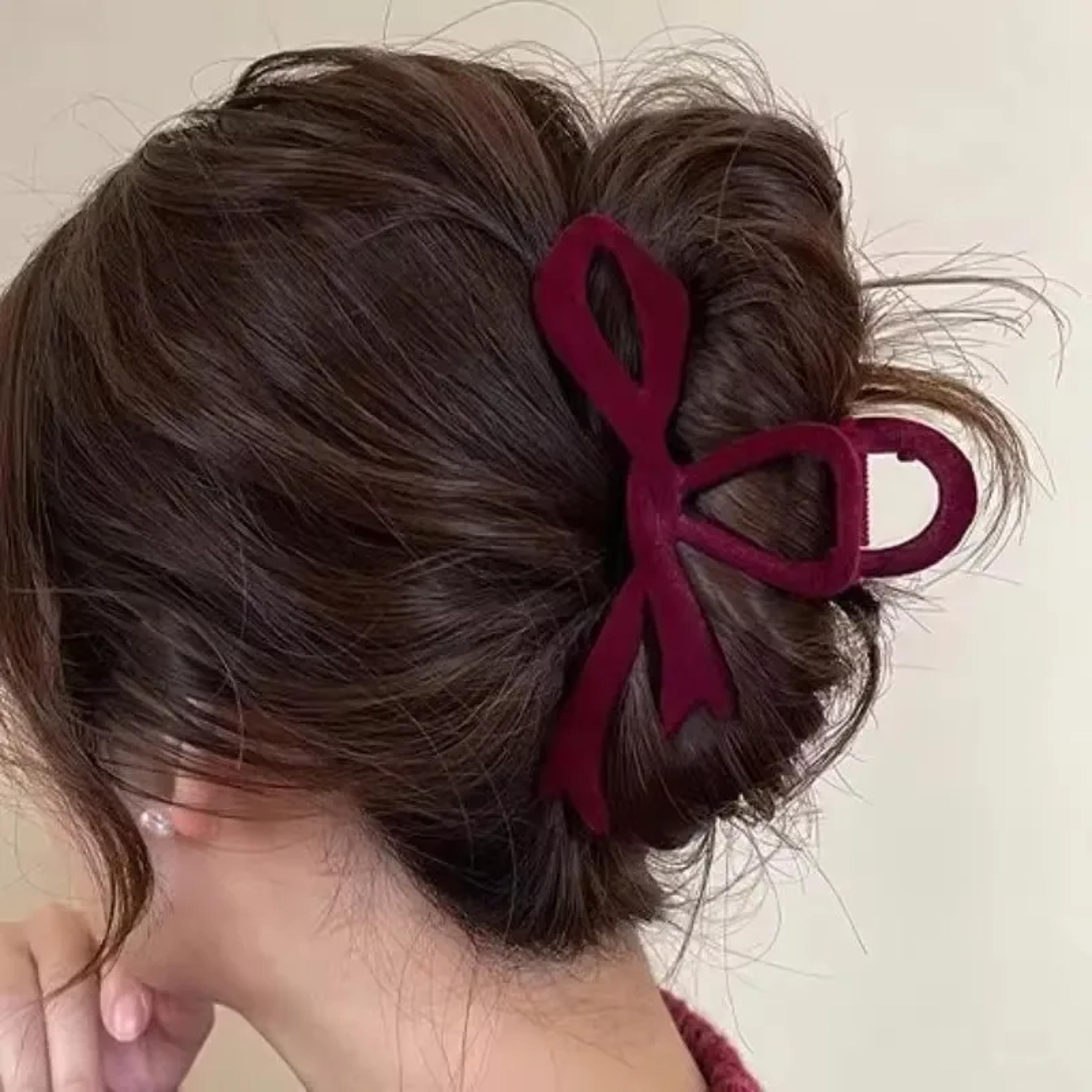 red velvet bow hair clip for women | elegant winter hair claw clip | french hairpin gift accessory