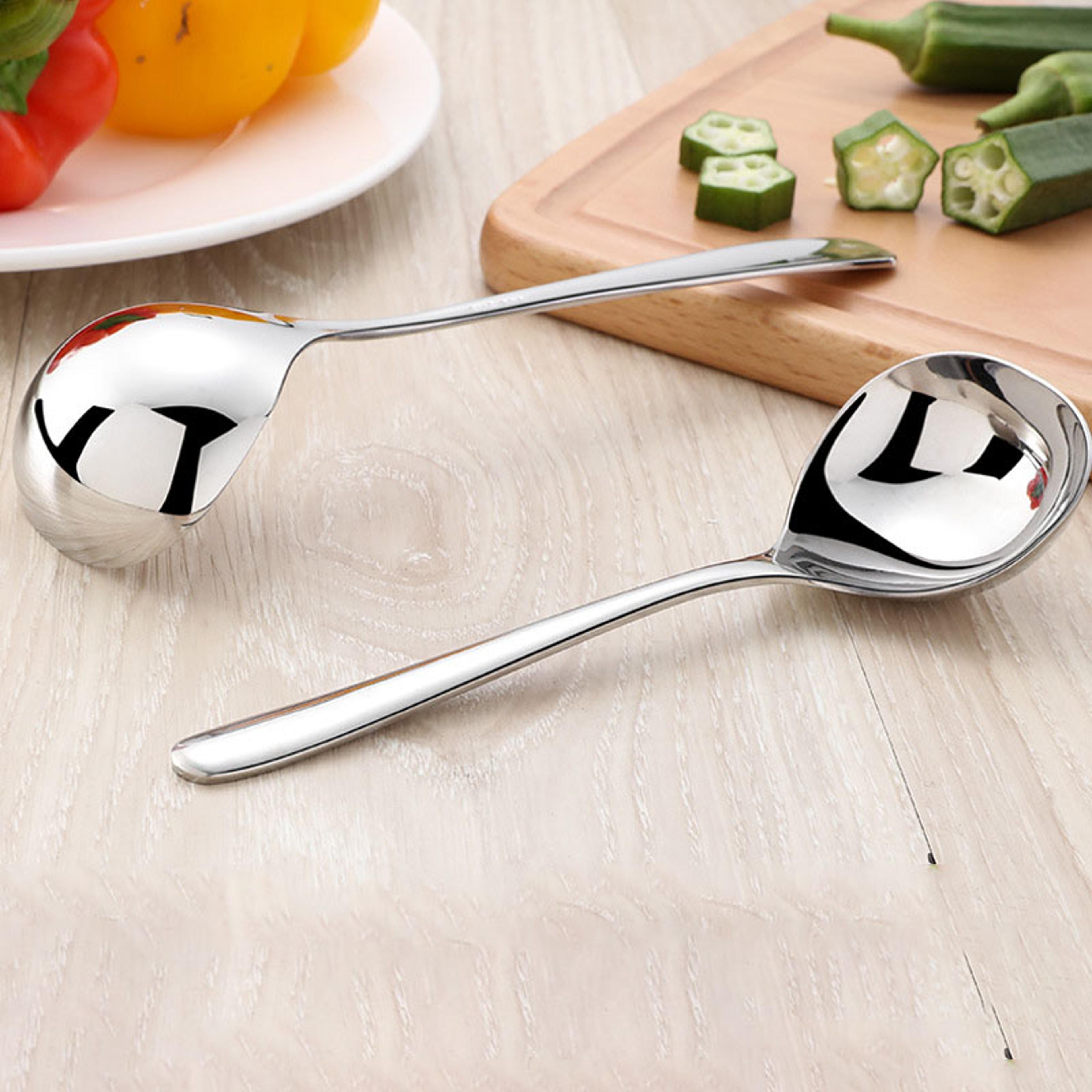stainless steel long handle soup ladle thickened hot pot spoon for hotel, home kitchen use