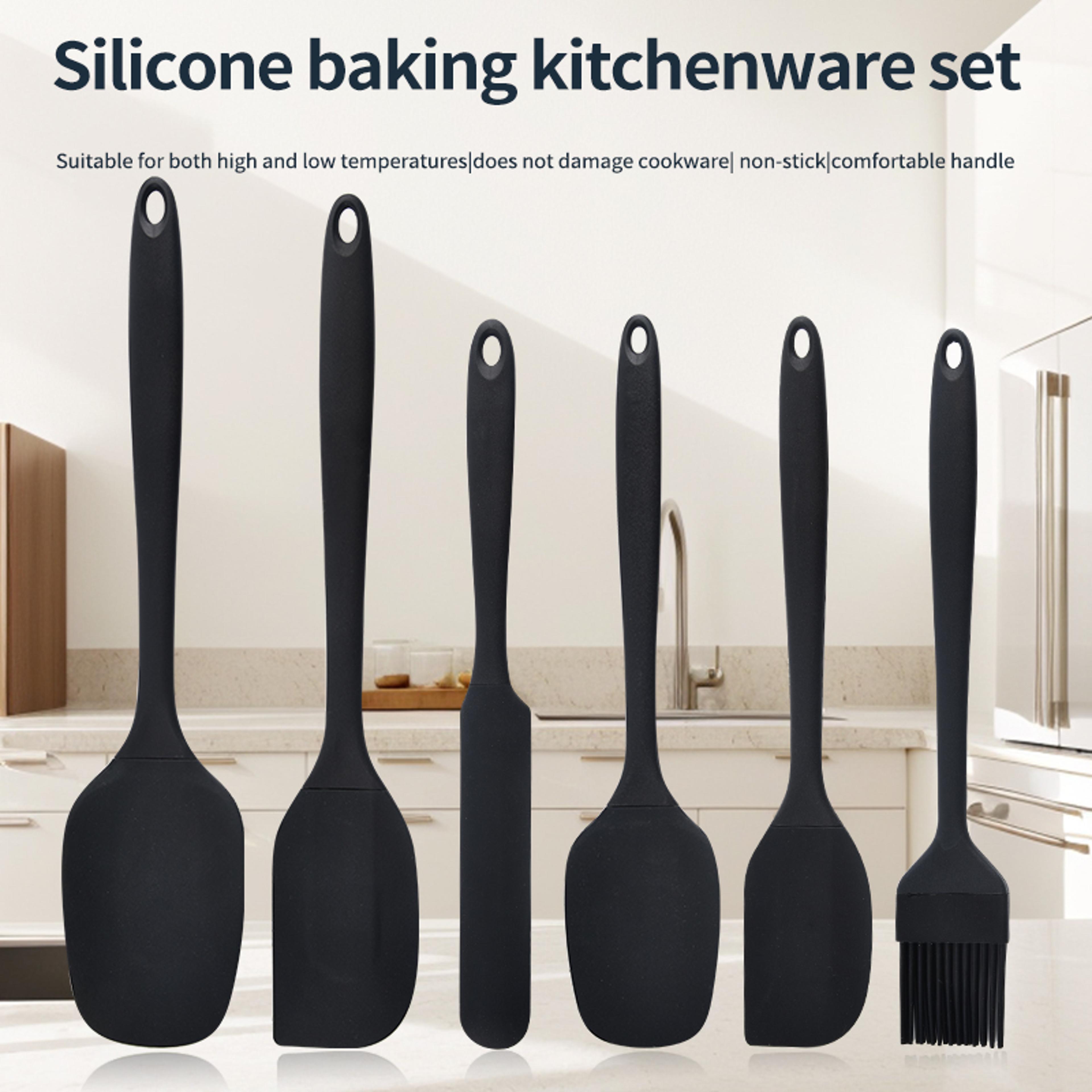 silicone kitchen scraper & spatula set premium non-integrated baking tools with oil brush for easy baking & cooking