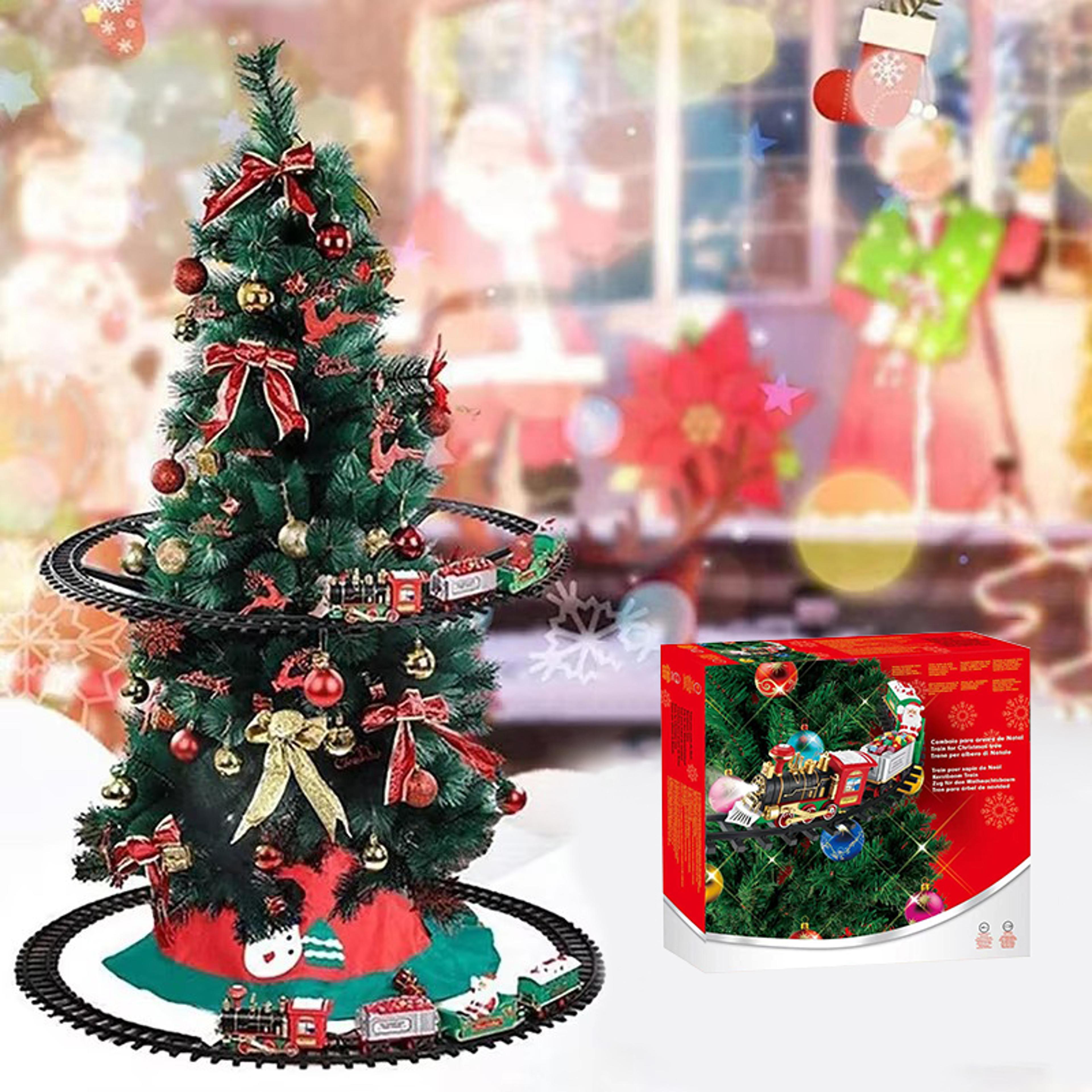 battery operated christmas train with sound & light | electric railway car toy for kids | perfect for tree decoration