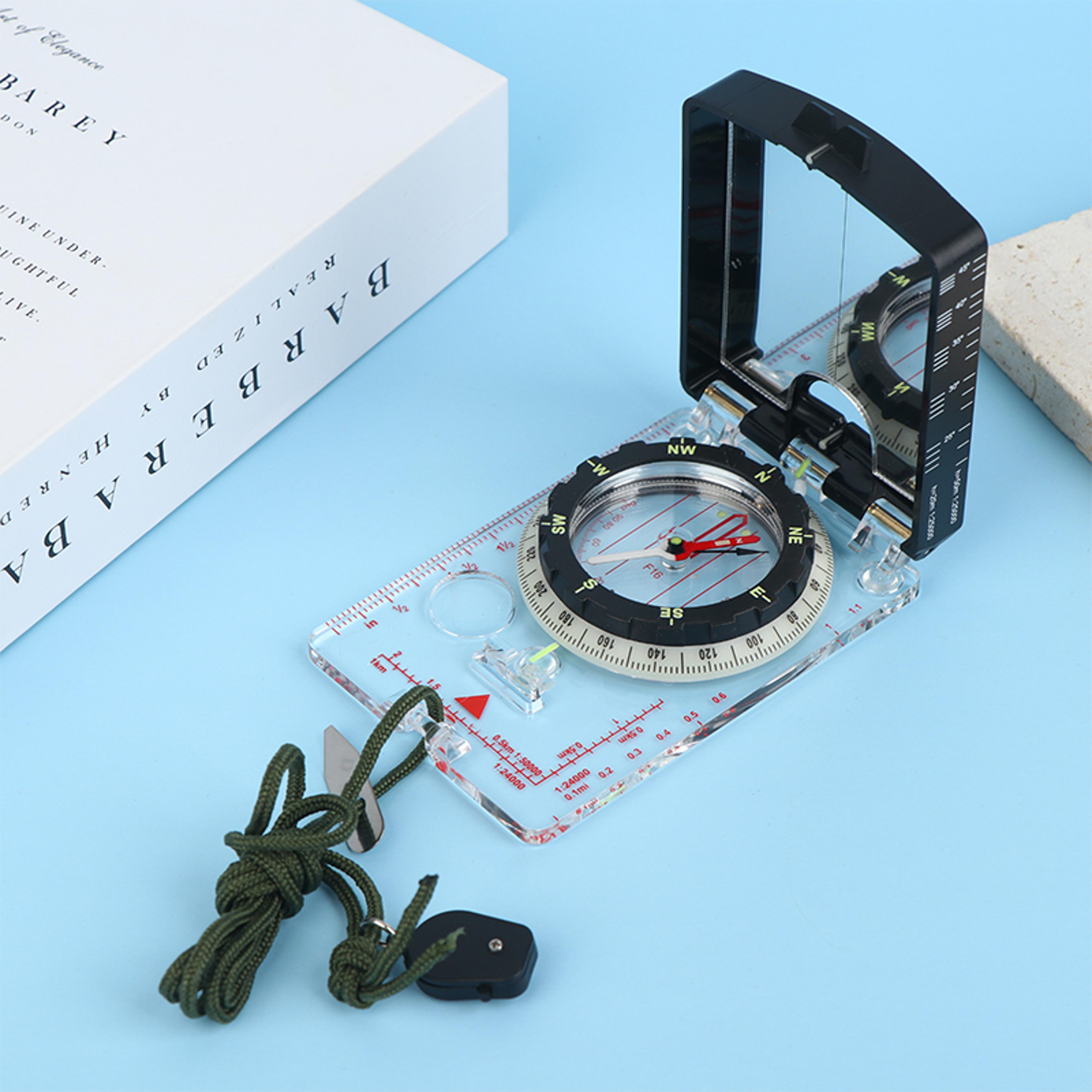adjustable aiming compass mirror with declination-base plate for navigation, orienteering, and hiking
