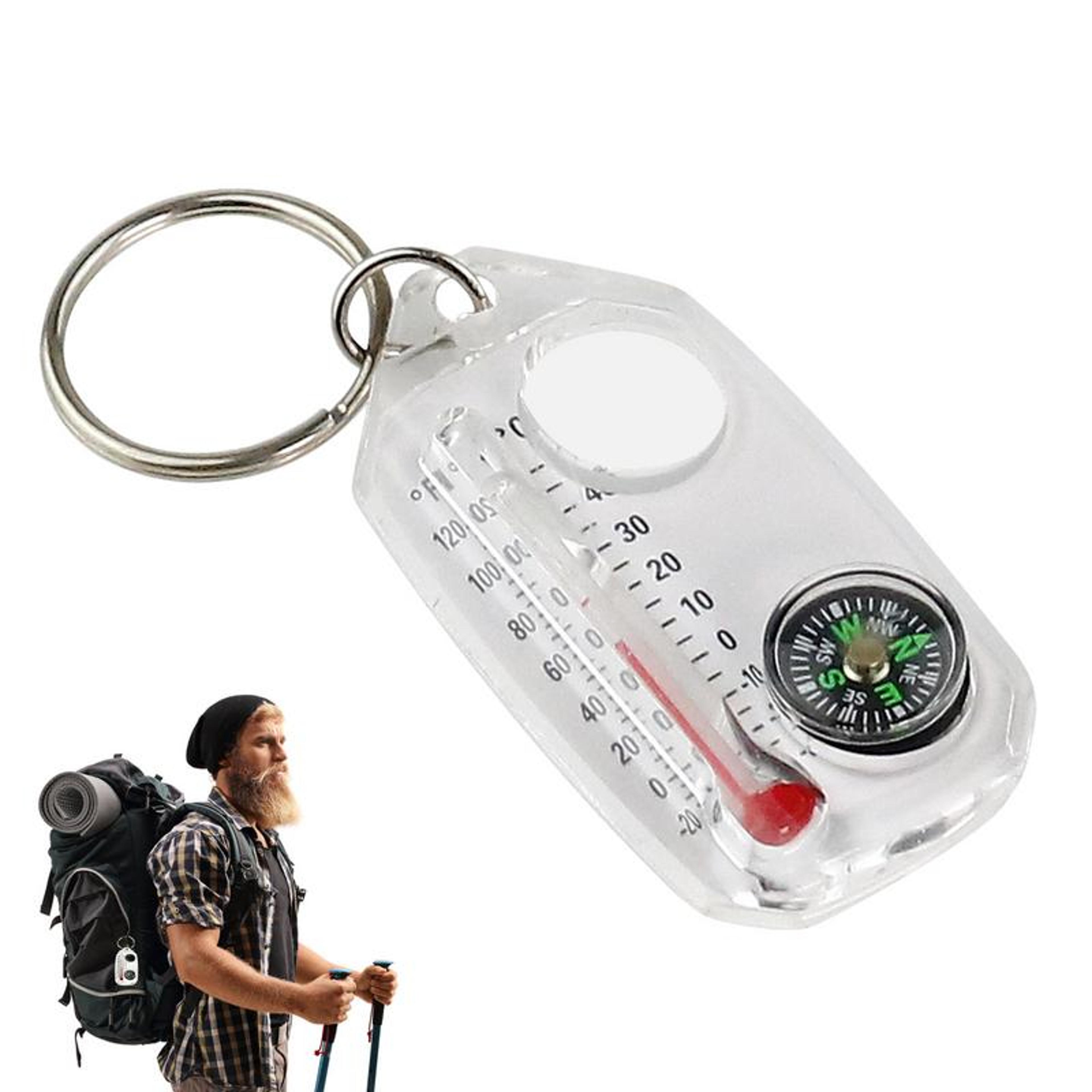 mini pocket-sized compass & thermometer keychain essential outdoor gear for survival