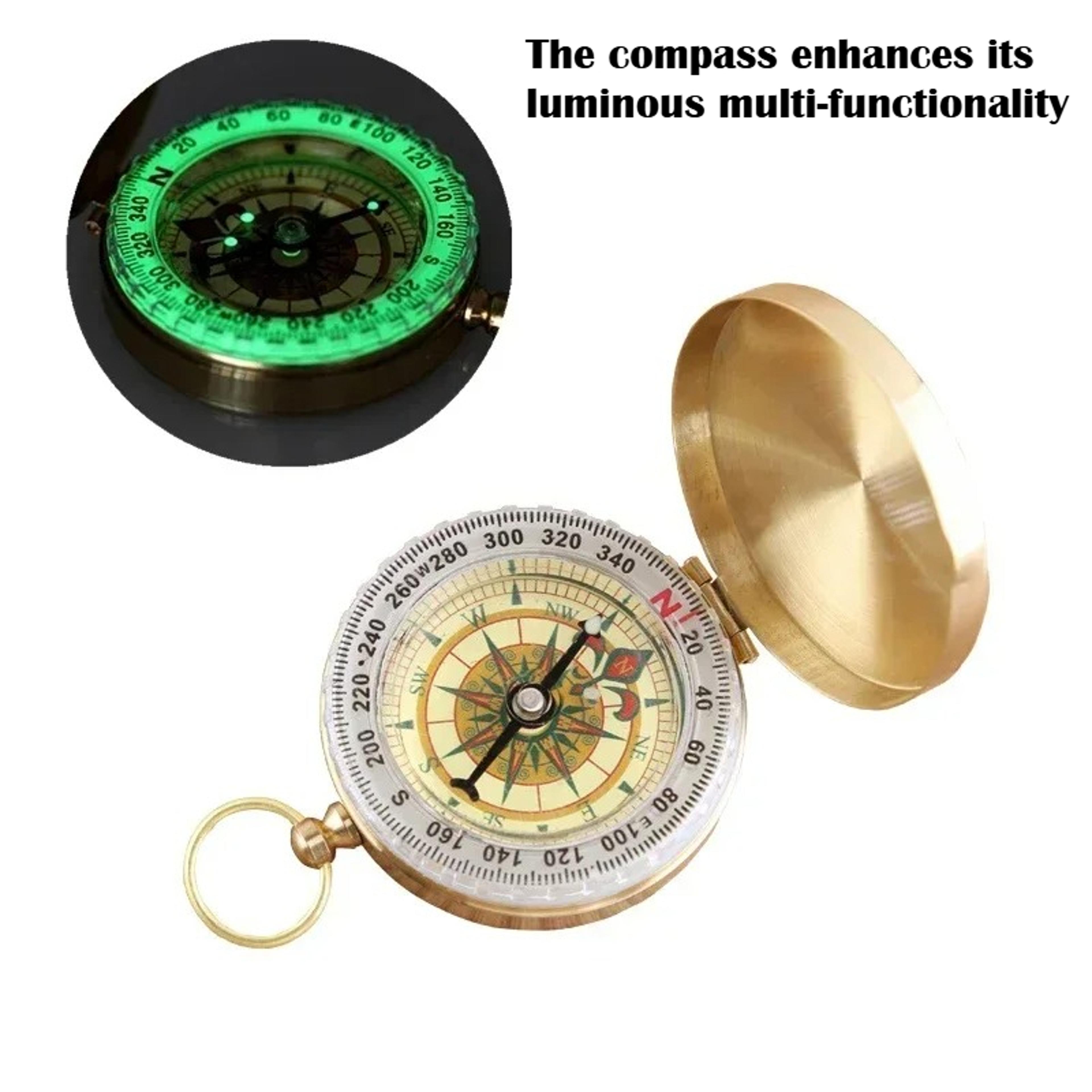 portable brass compass with noctilucent display perfect for outdoor adventures