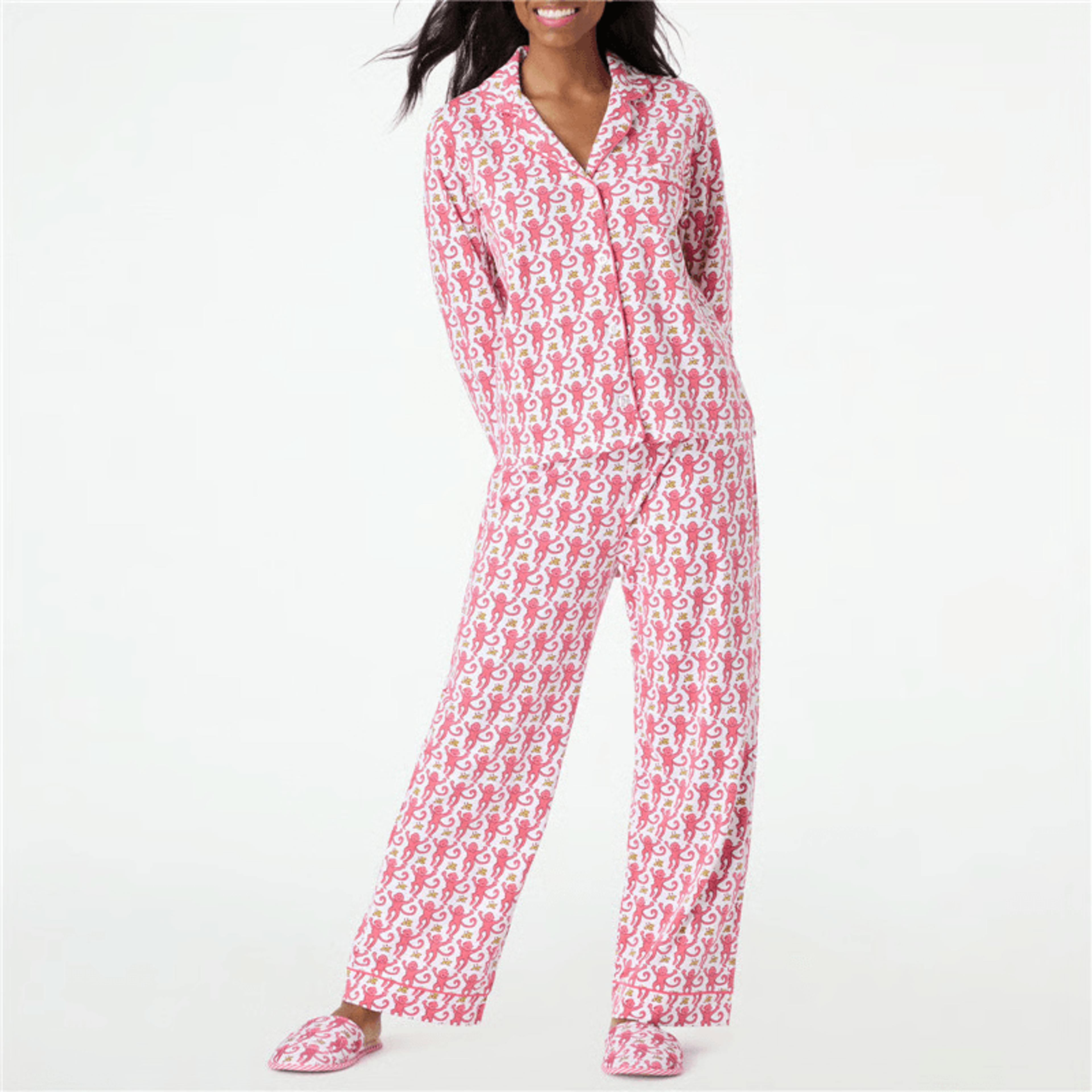cozy monkey pajamas set for women, playful loungewear for relaxation
