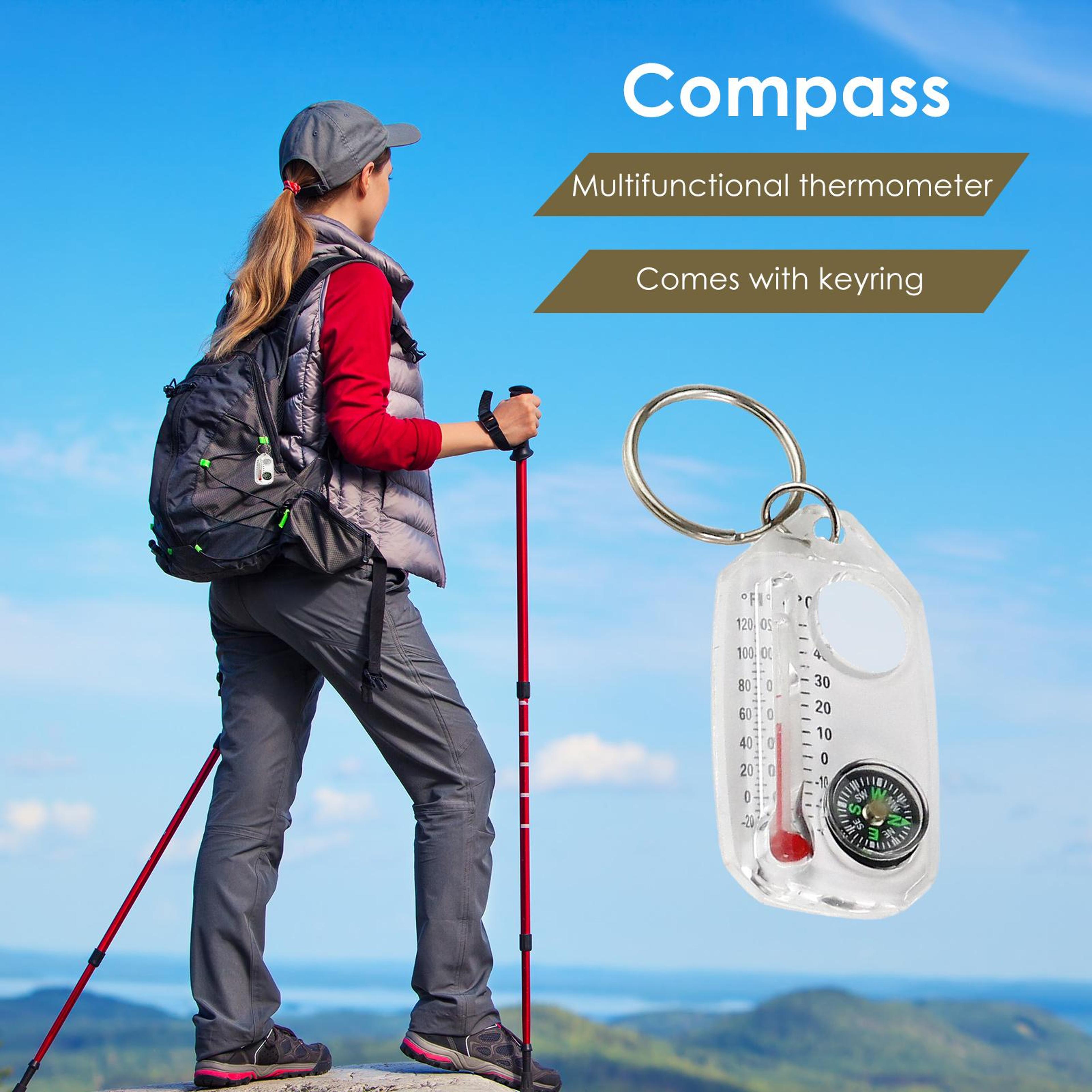 mini survival carabiner keychain with compass & thermometer