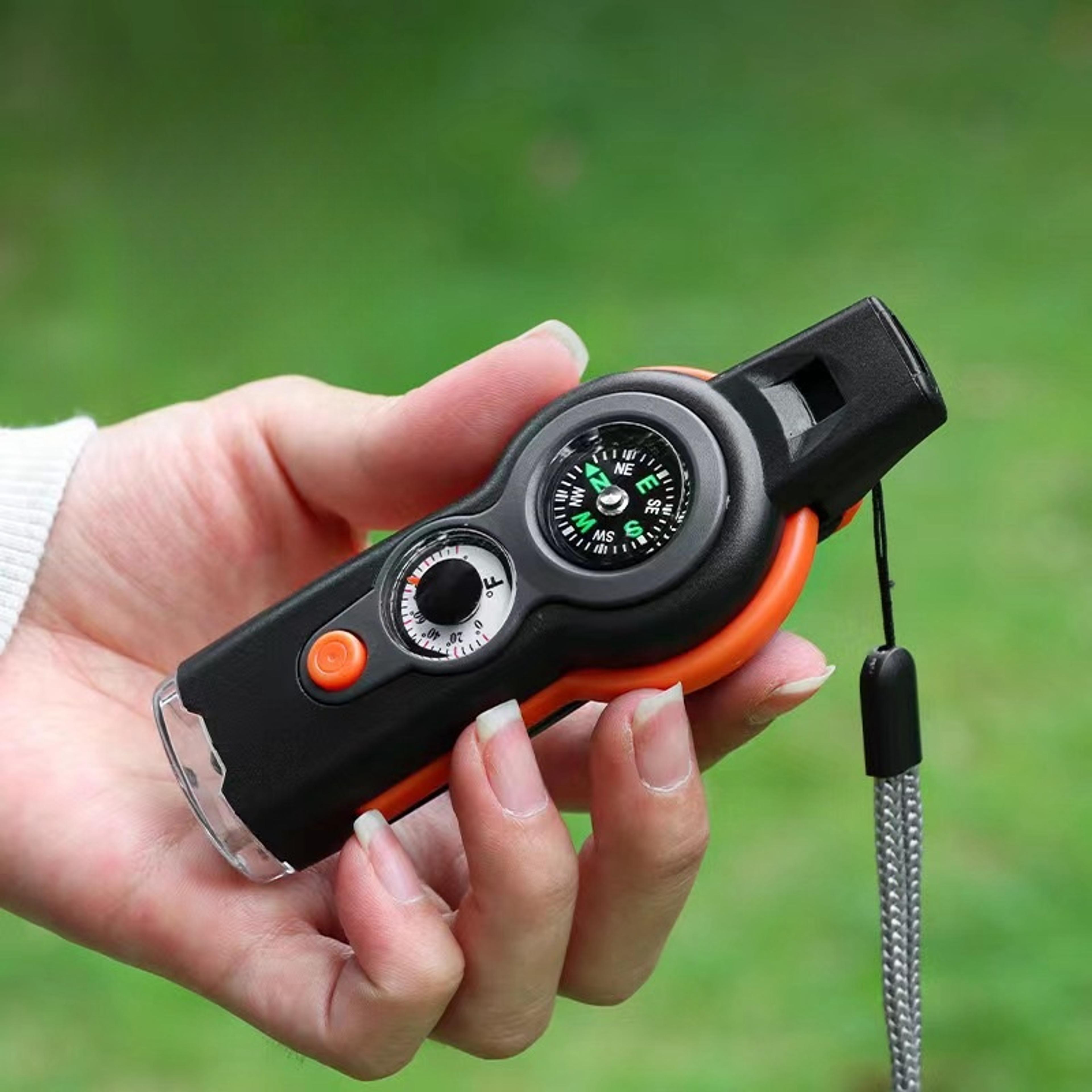emergency survival whistle with compass and led light