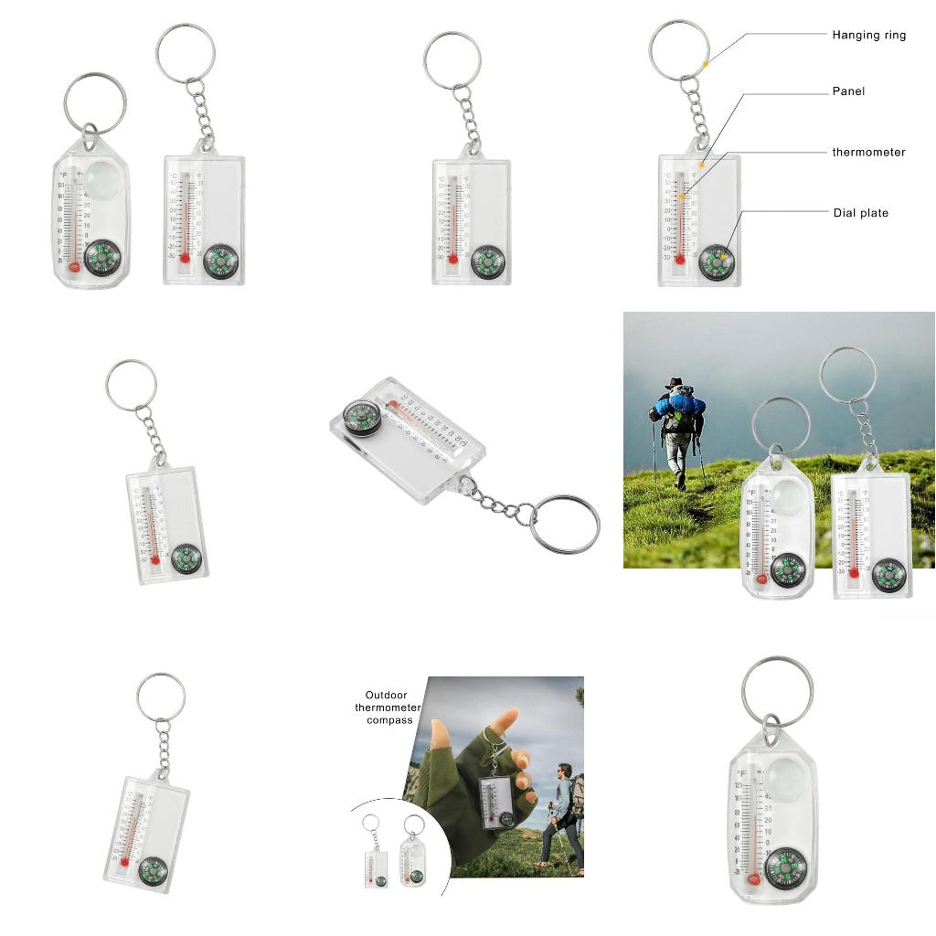 portable compass thermometer keychain – mini outdoor survival gear