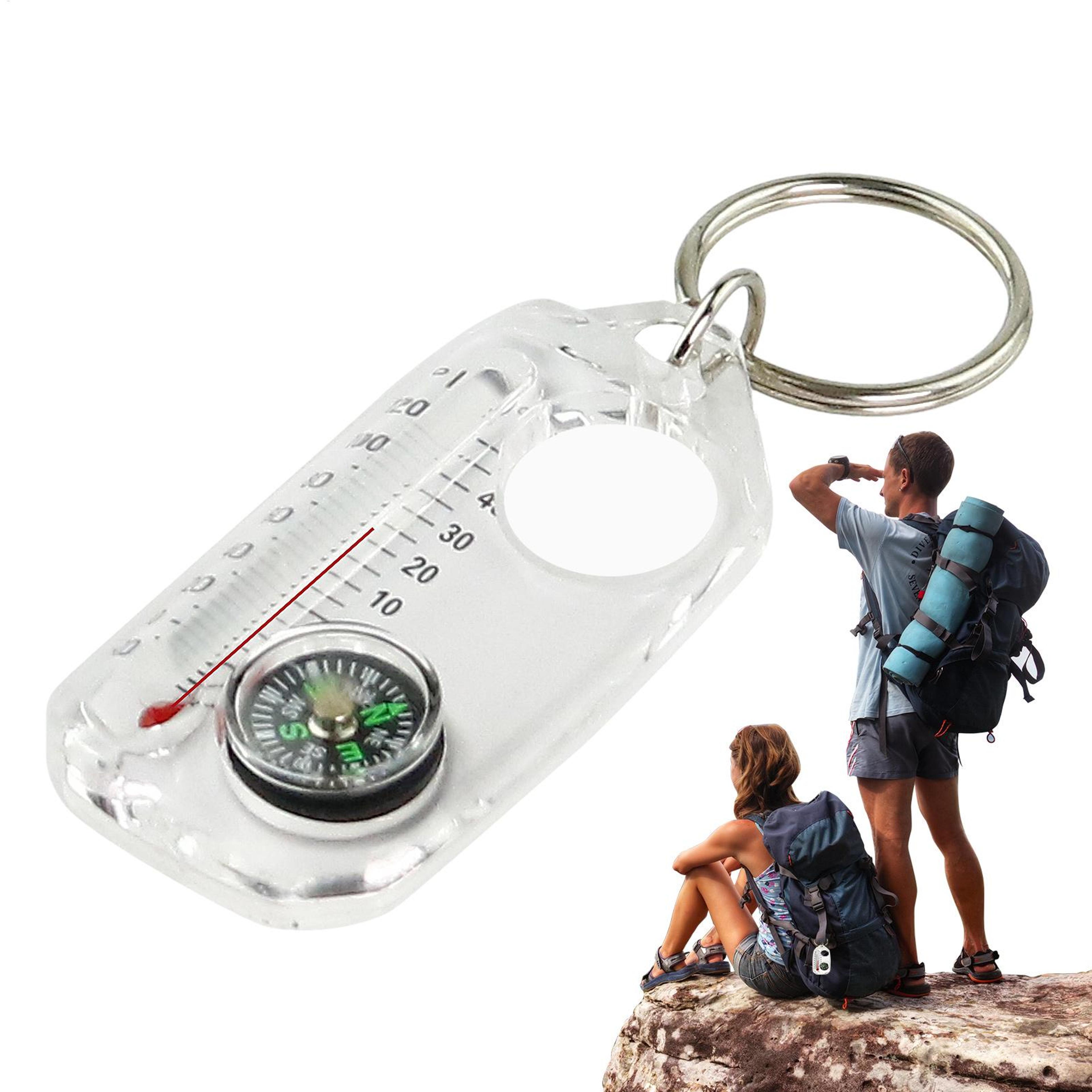 mini keychain camping compass with thermometer survival tool for outdoor adventures