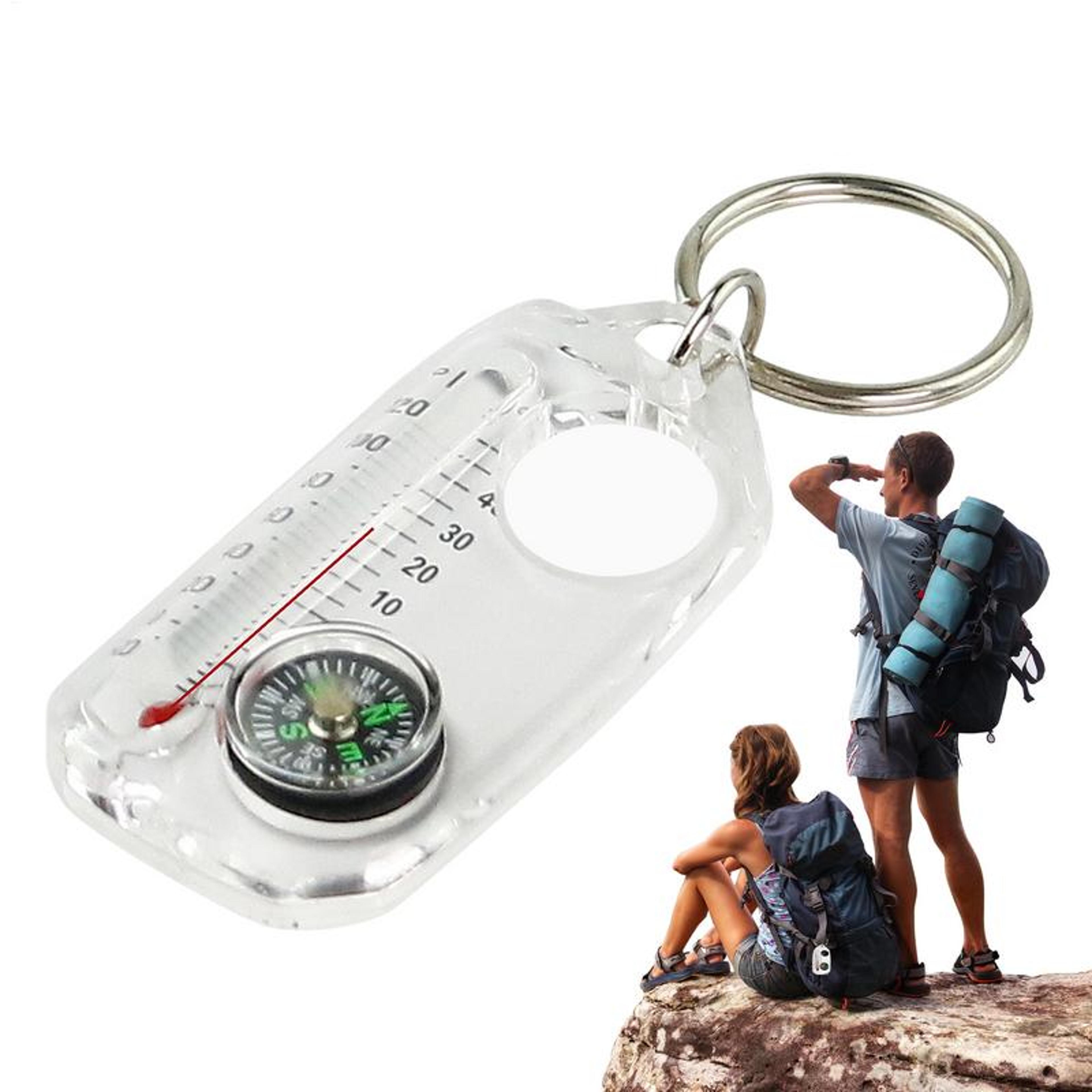 mini compass keychain survival thermometer tool for outdoor adventures perfect for hiking and mountaineering