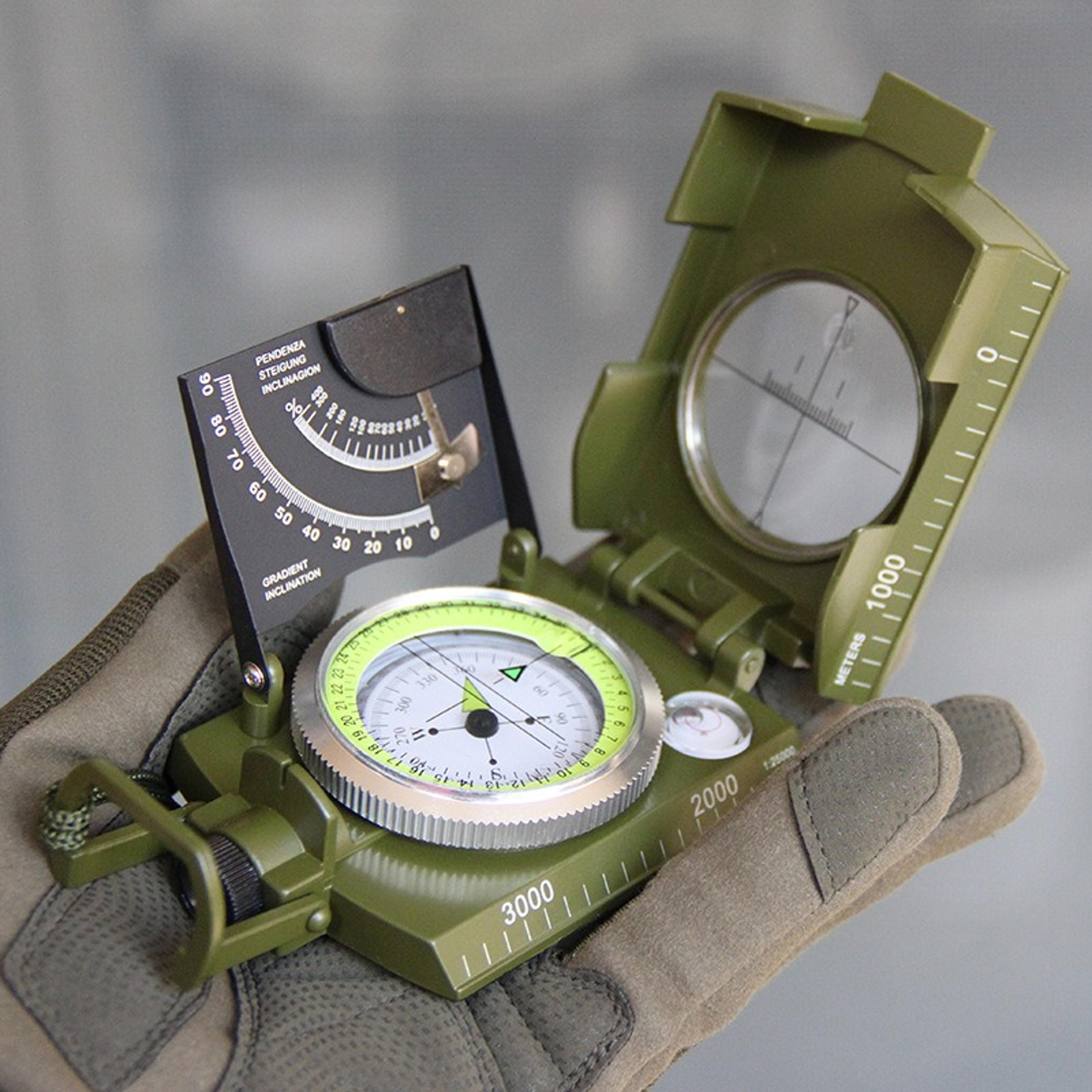outdoor multi-function waterproof compass for hiking & camping with luminous dial