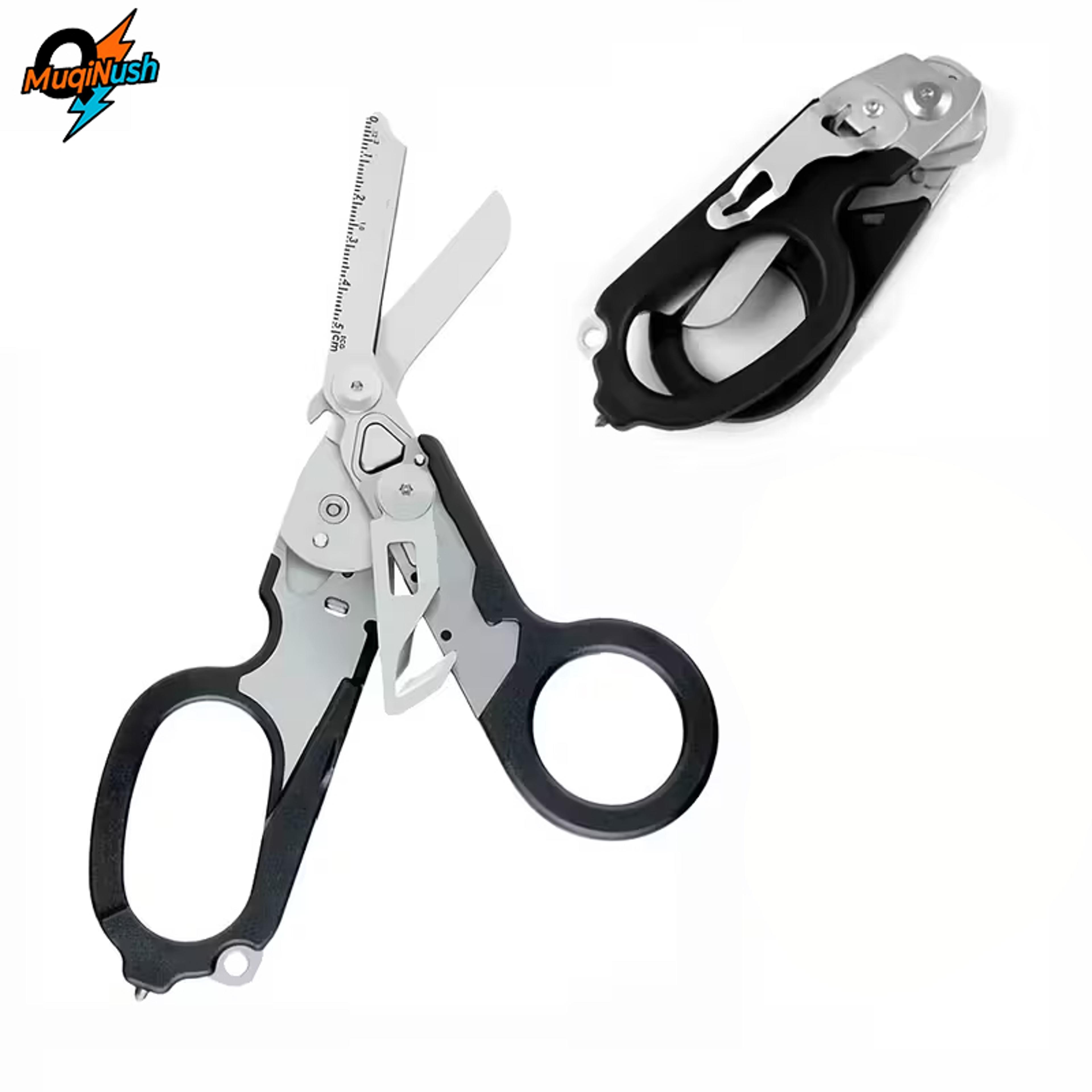 muqinush multi-functional stainless steel emergency scissors – compact, portable folding tool for outdoor adventures