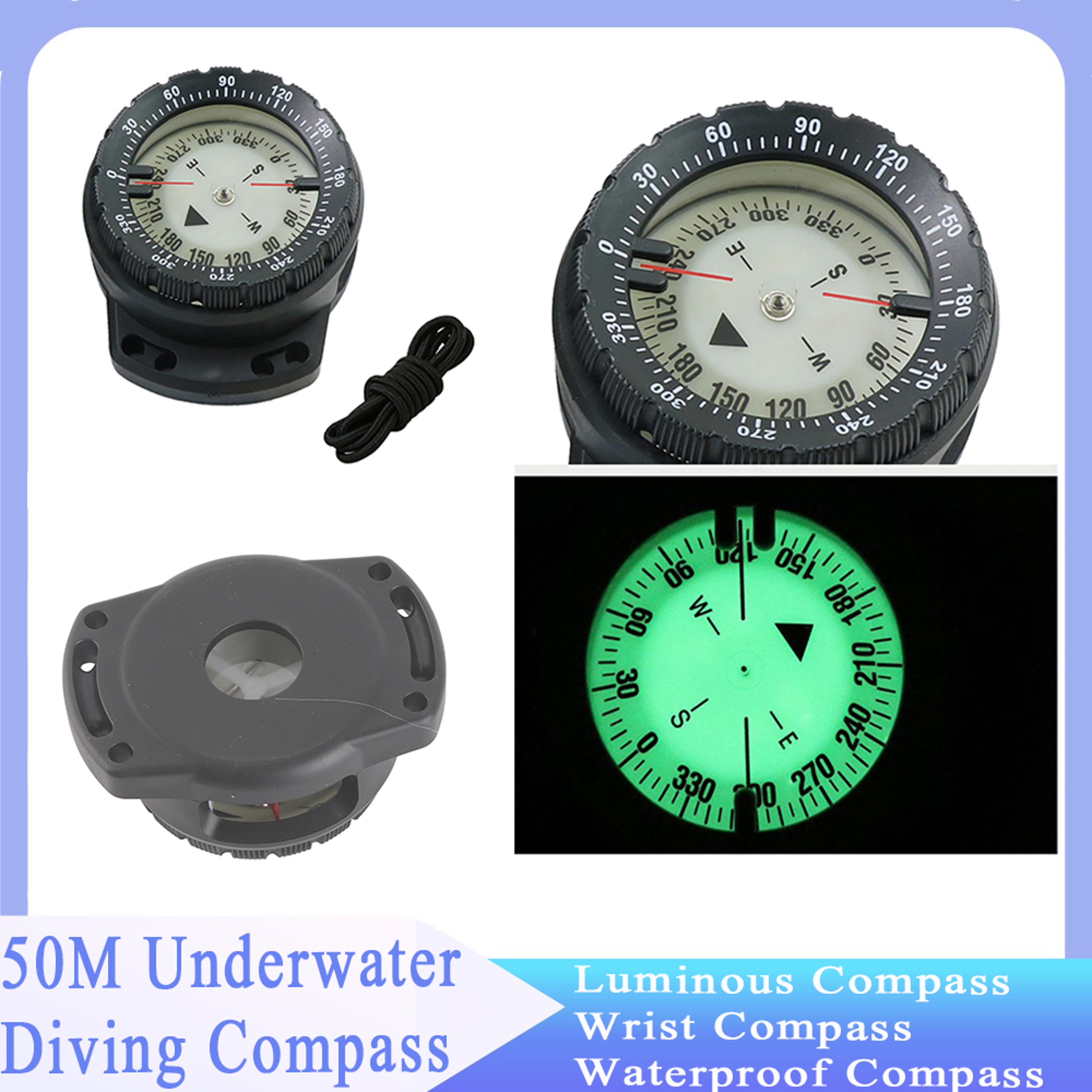 underwater diving compass luminous, waterproof dive wrist compass with elastic rope for navigation