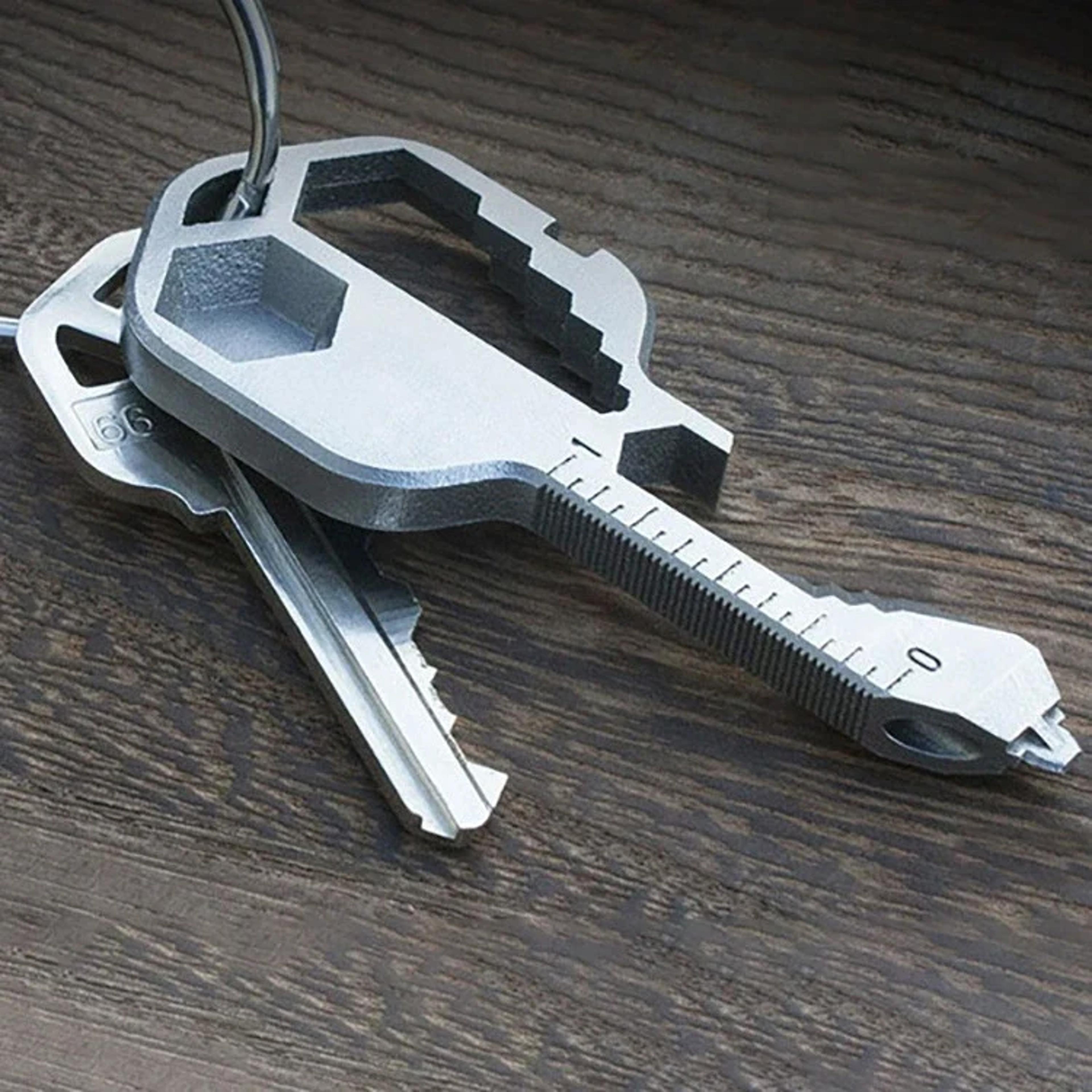original key shaped pocket tool stainless steel multitool keychain